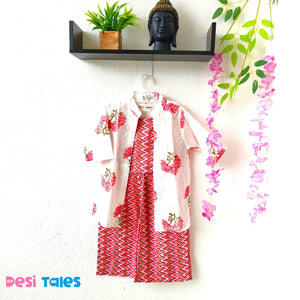 Pink White Floral Shrug Coord Set