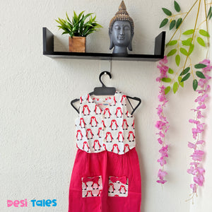 Red Penguin Red Slub Cotton Bottom Coord Set