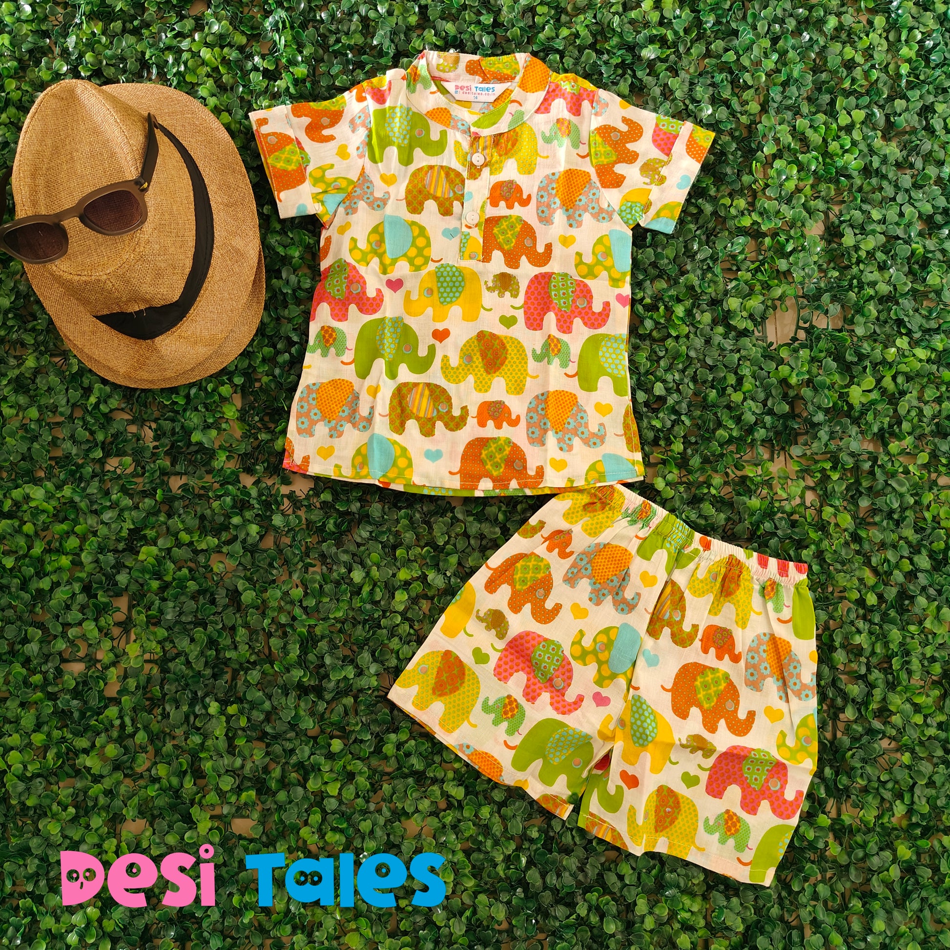 Multicolour Twinning Elephant Unisex Coord Set