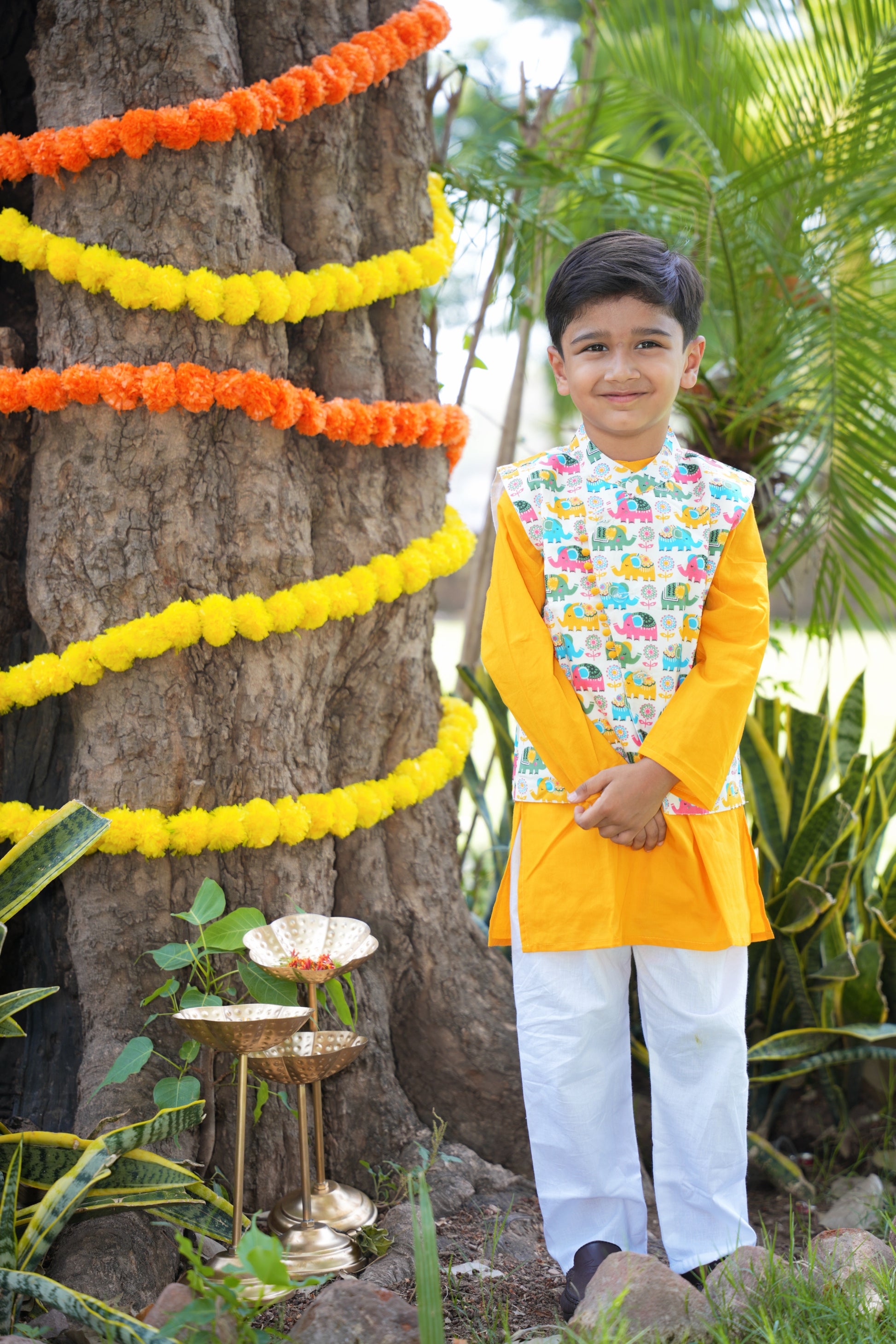 Cross Cut Yellow Elephant Jacket Set