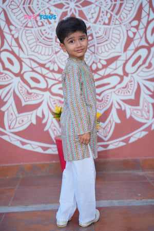 Green Pink Leaf Twinning Kurta Pyjama Set
