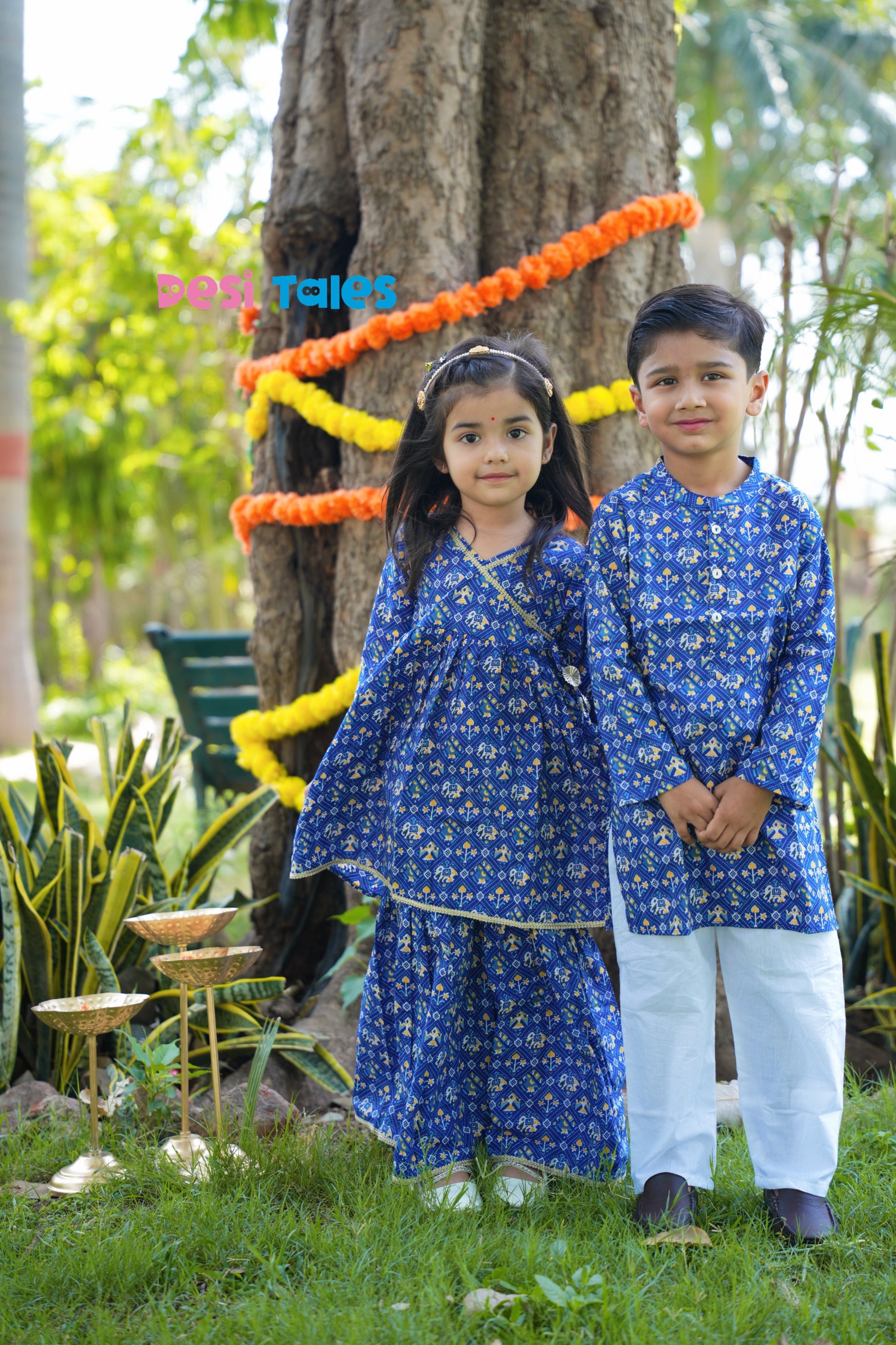 Blue Dotted Elephant Kurta Pyjama
