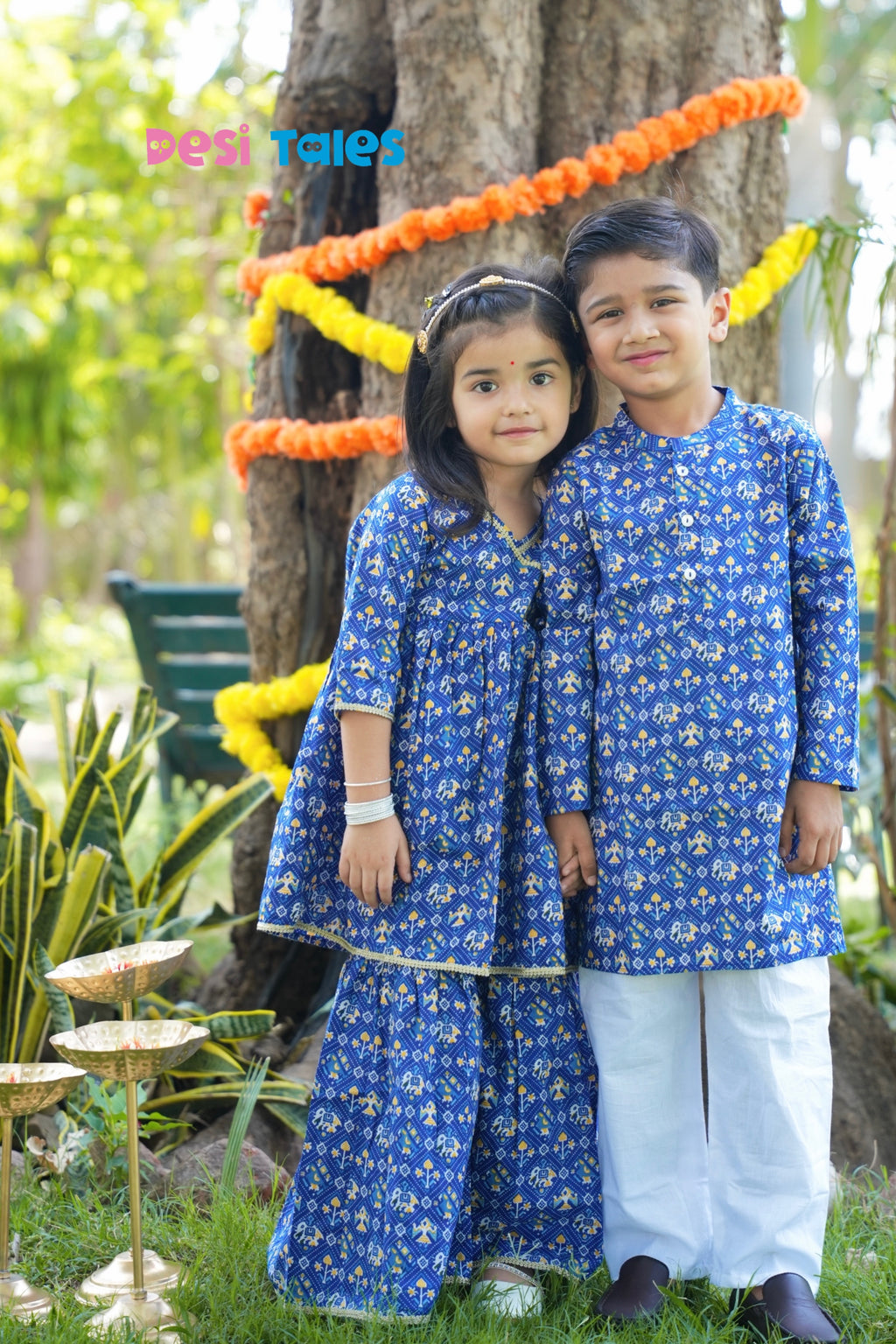Blue Dotted Elephant Kurta Pyjama