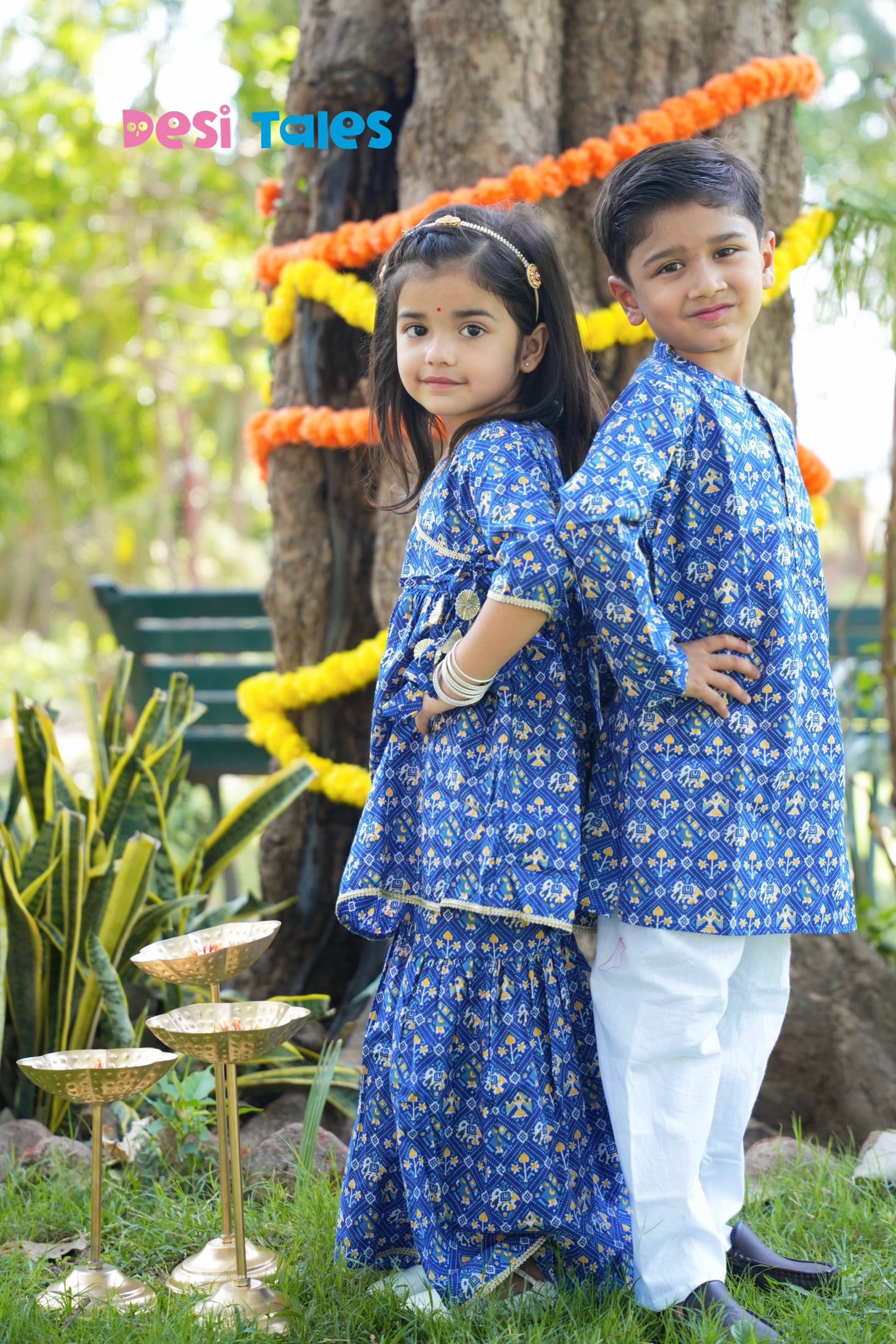 Blue Dotted Elephant Kurta Pyjama