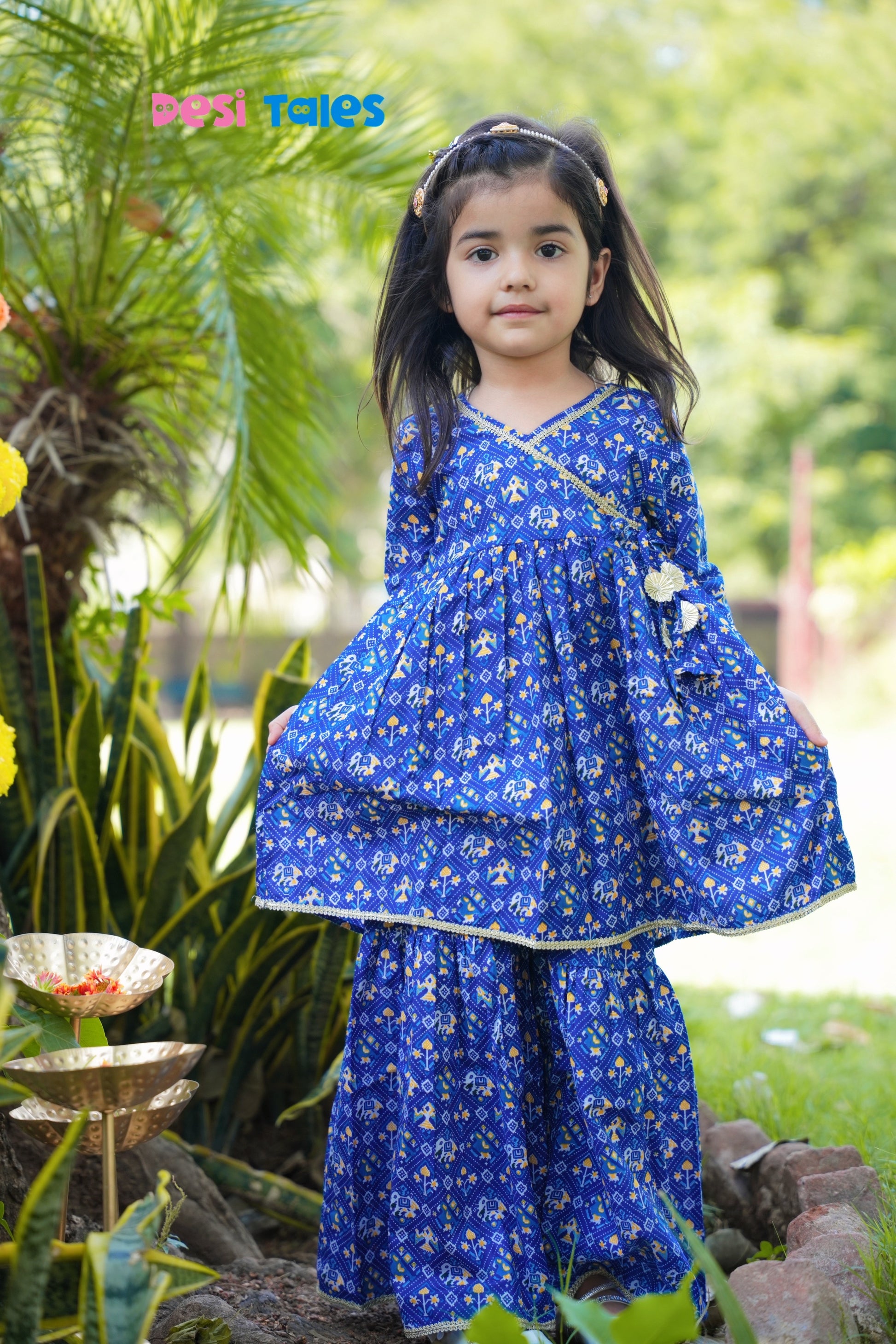 Blue Dotted Elephant Angrakha Twinning Sharara Set