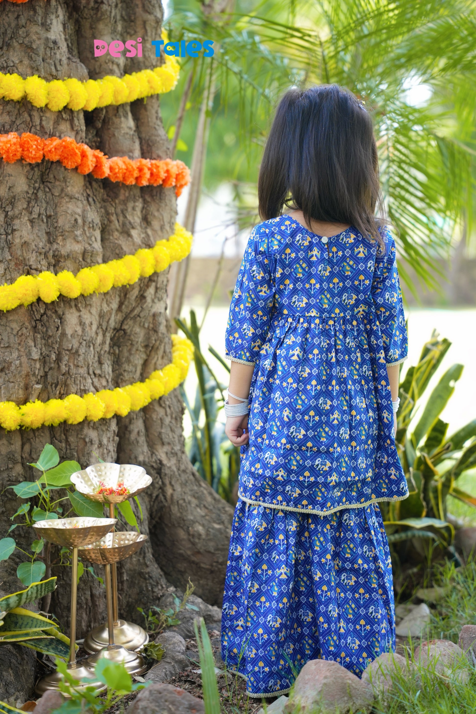 Blue Dotted Elephant Angrakha Twinning Sharara Set