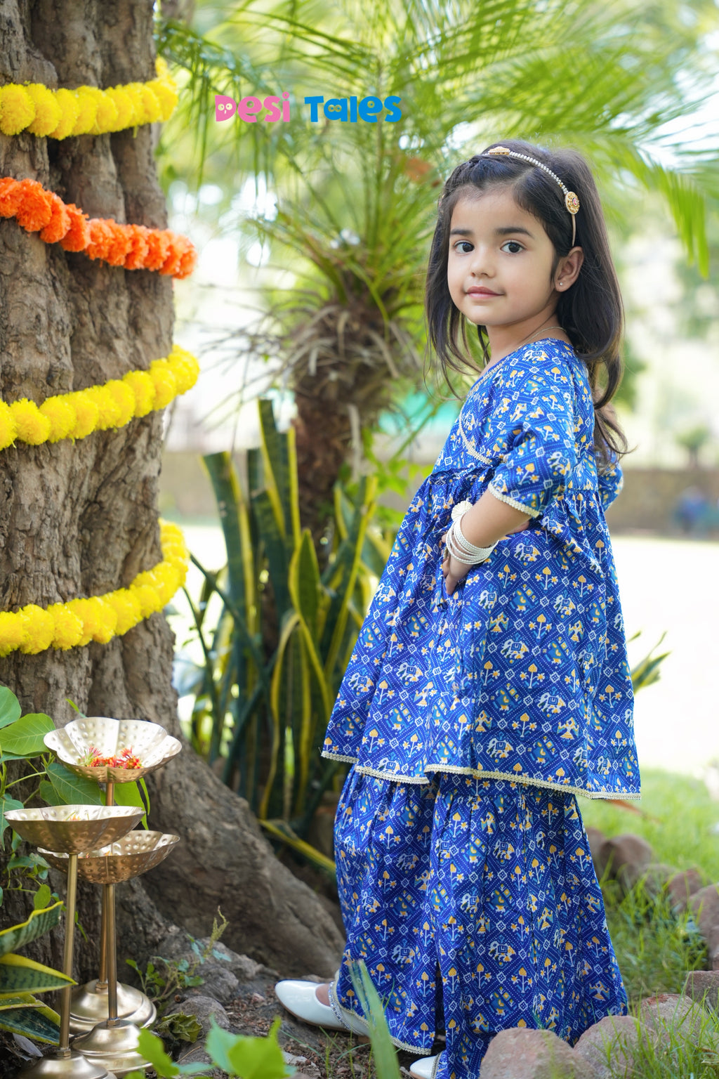Blue Dotted Elephant Angrakha Twinning Sharara Set