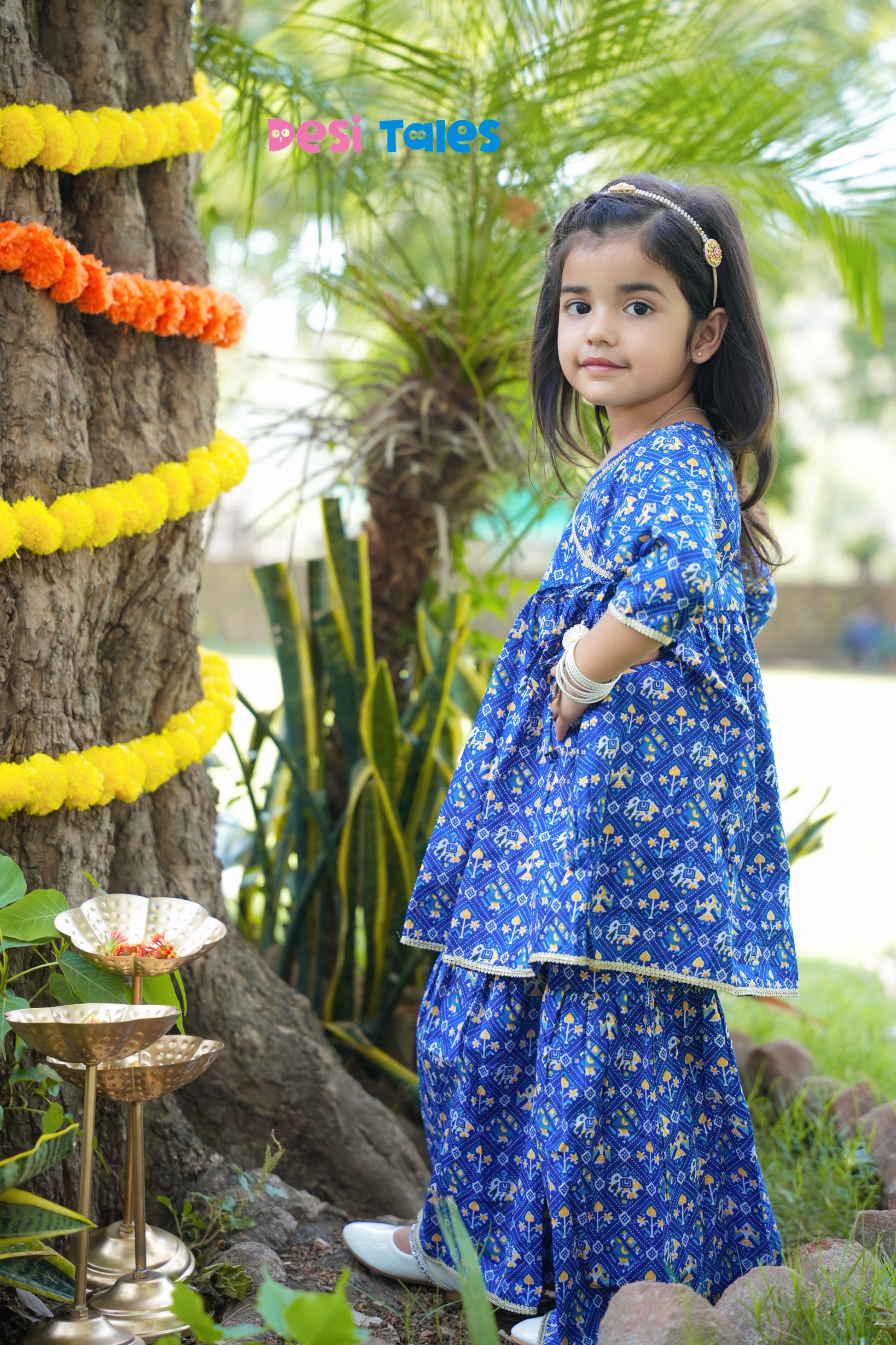Blue Dotted Elephant Angrakha Twinning Sharara Set
