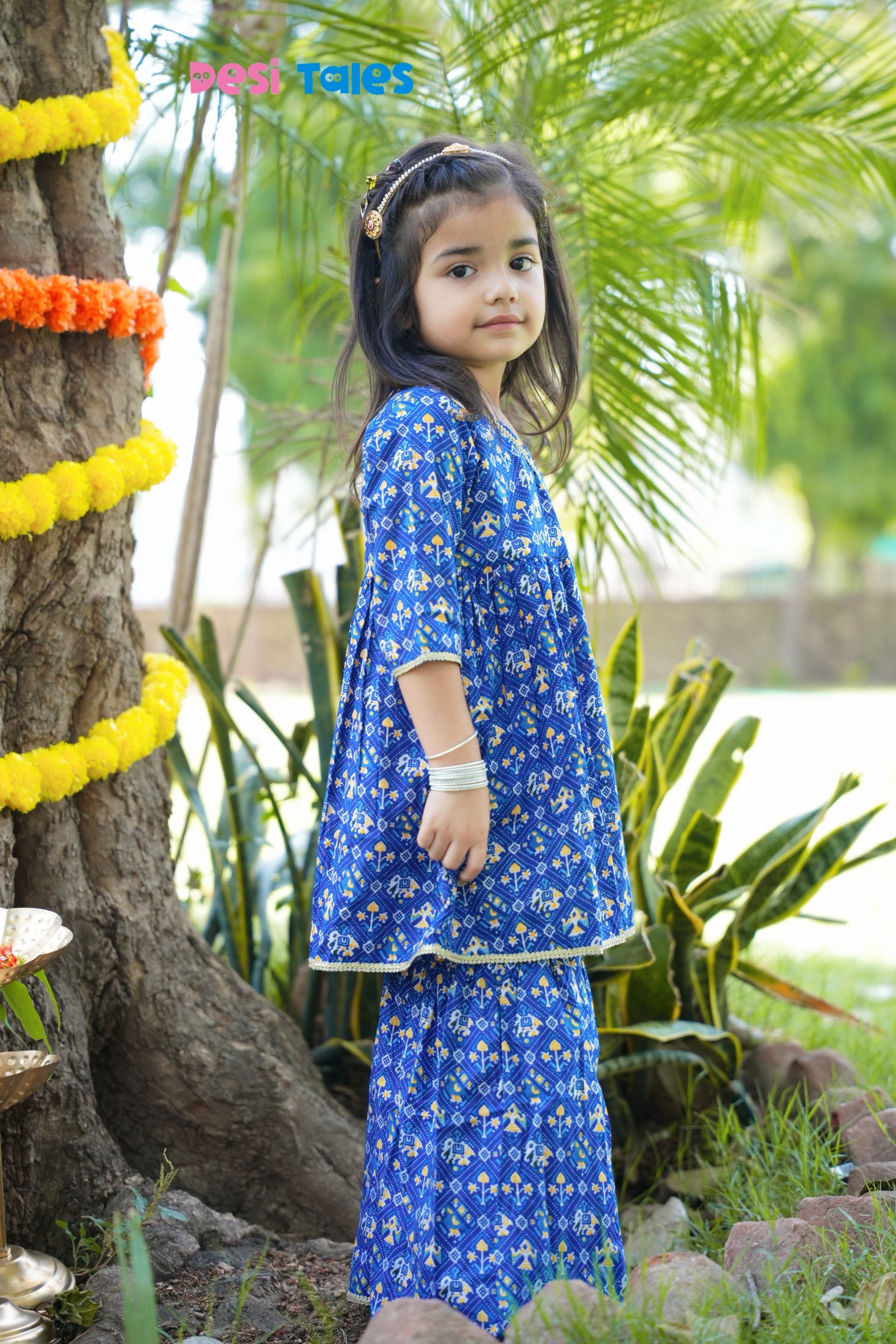 Blue Dotted Elephant Angrakha Twinning Sharara Set