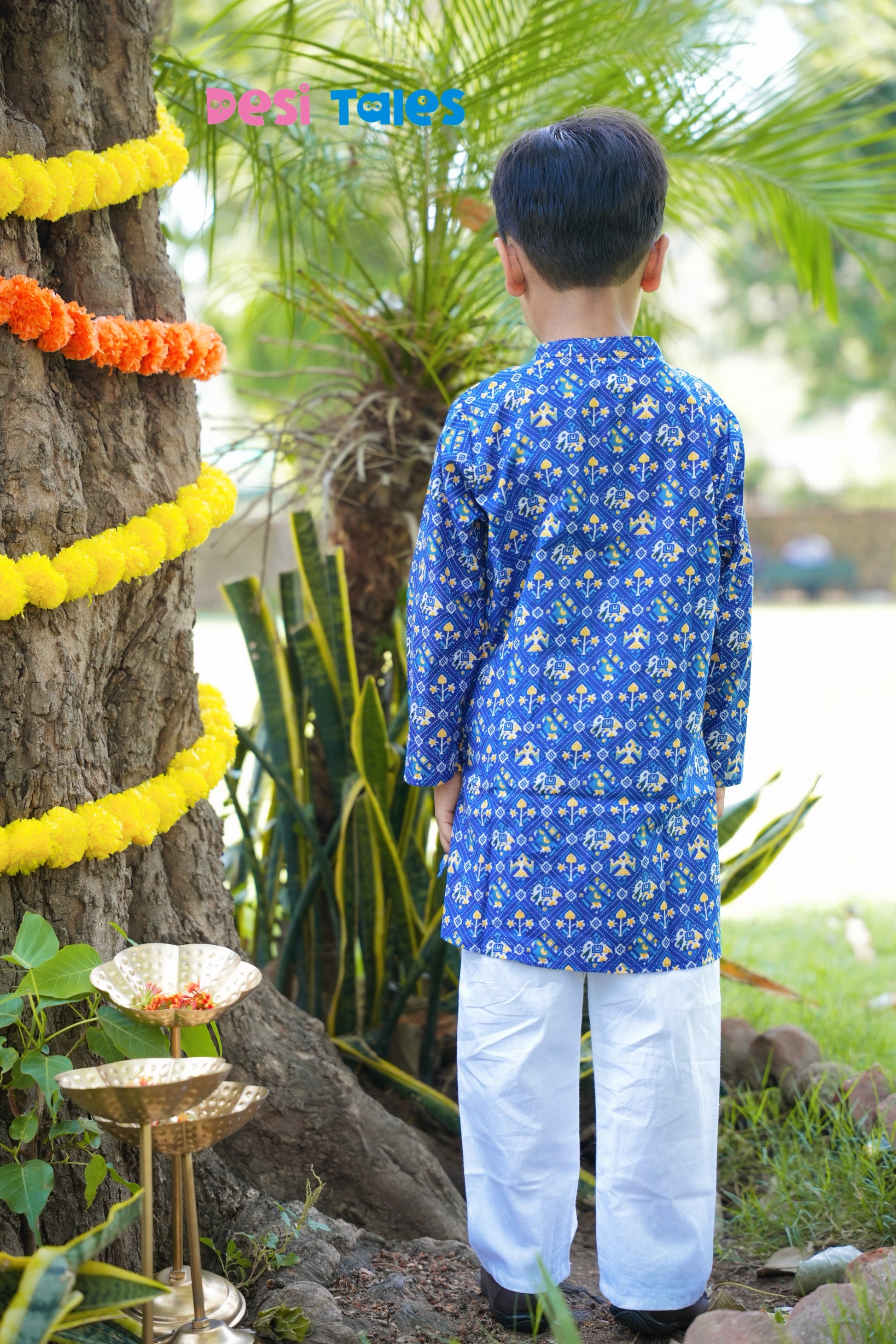 Blue Dotted Elephant Kurta Pyjama