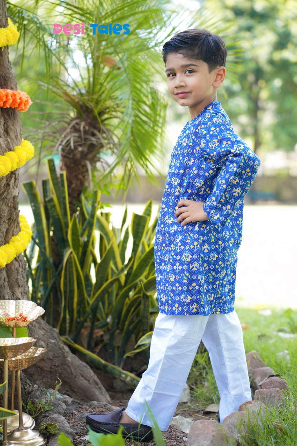 Blue Dotted Elephant Kurta Pyjama