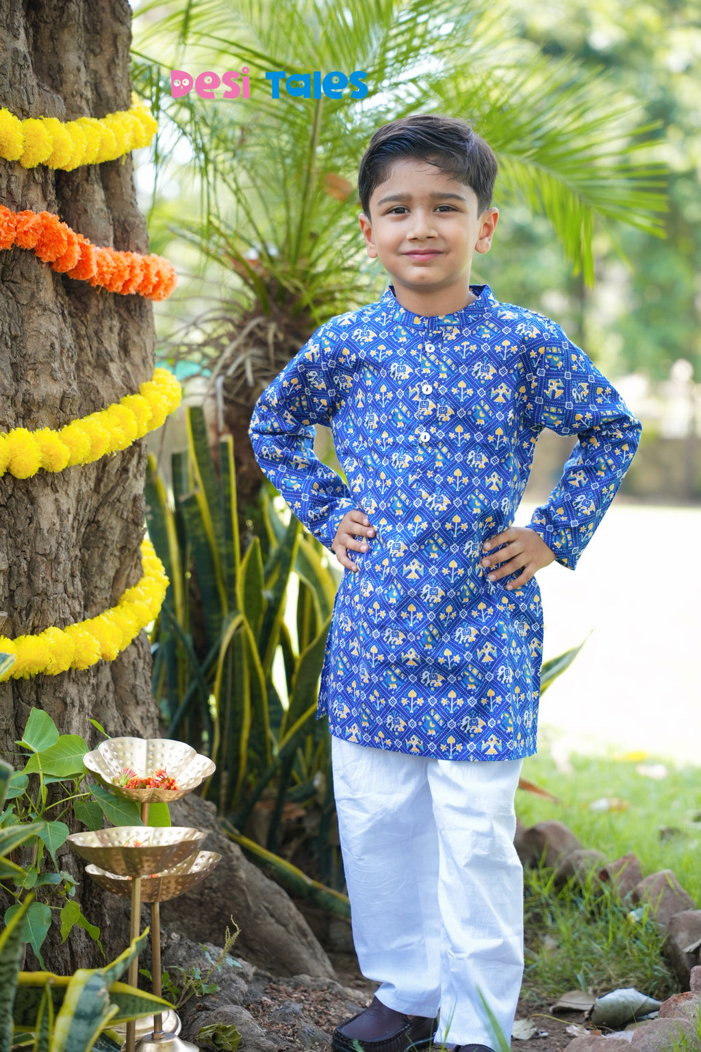 Blue Dotted Elephant Kurta Pyjama