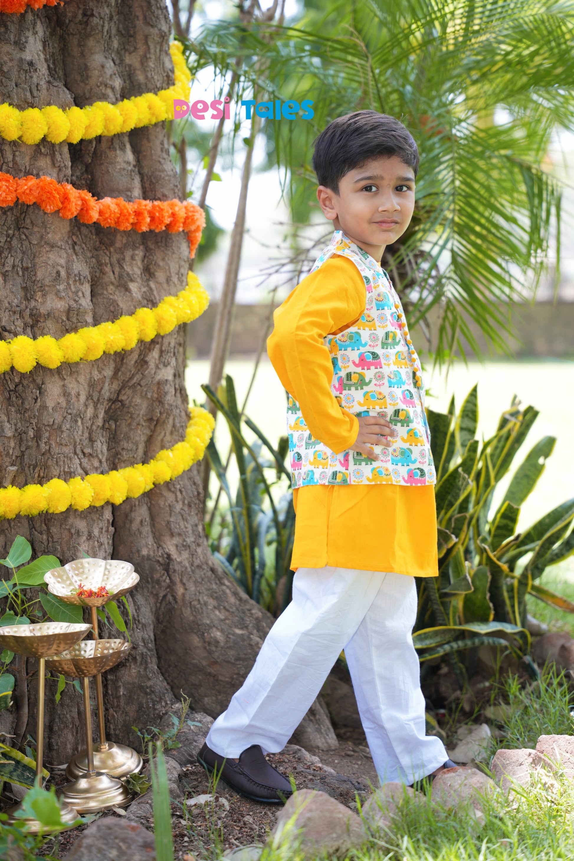 Cross Cut Yellow Elephant Jacket Set