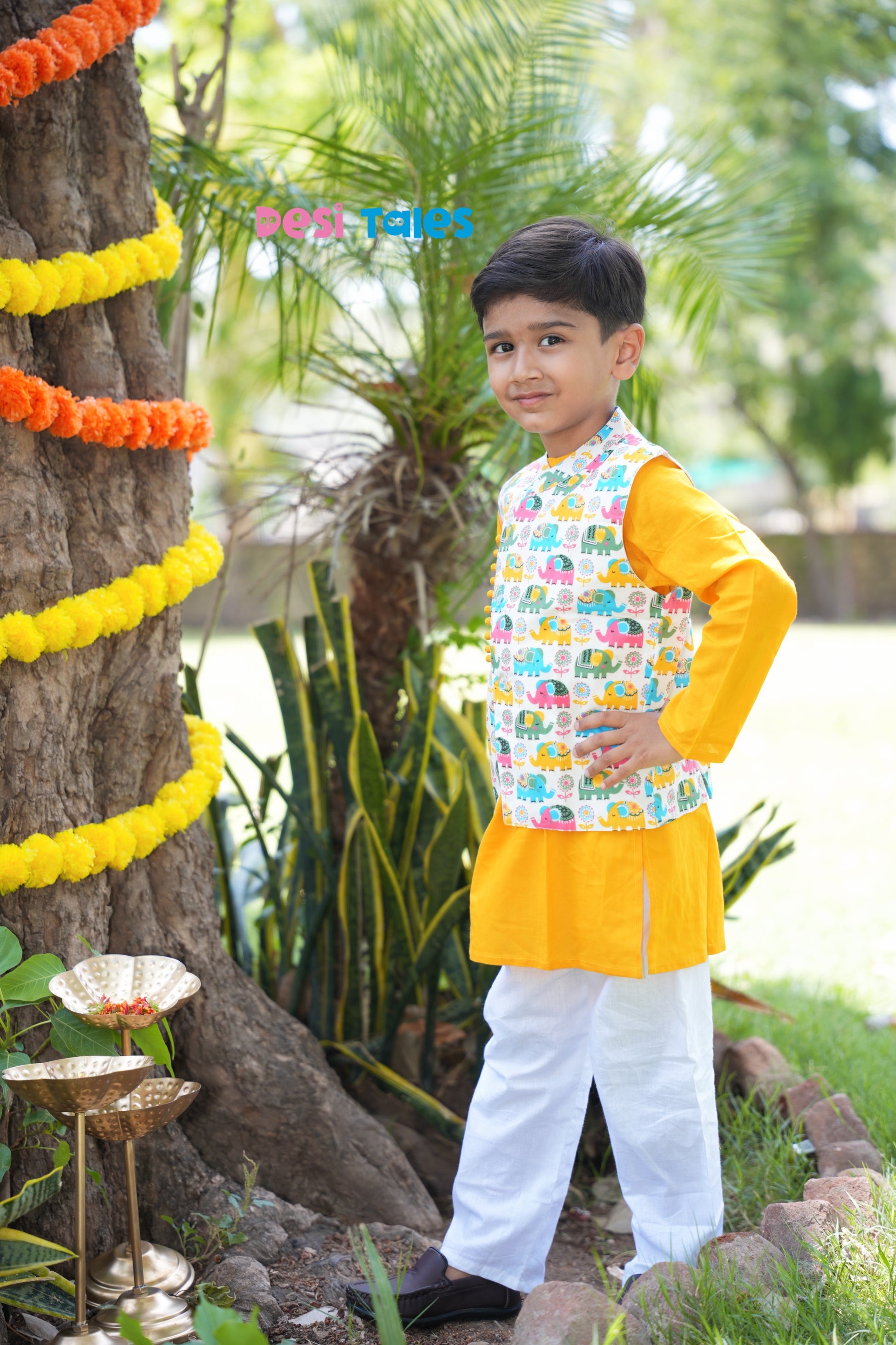 Cross Cut Yellow Elephant Jacket Set