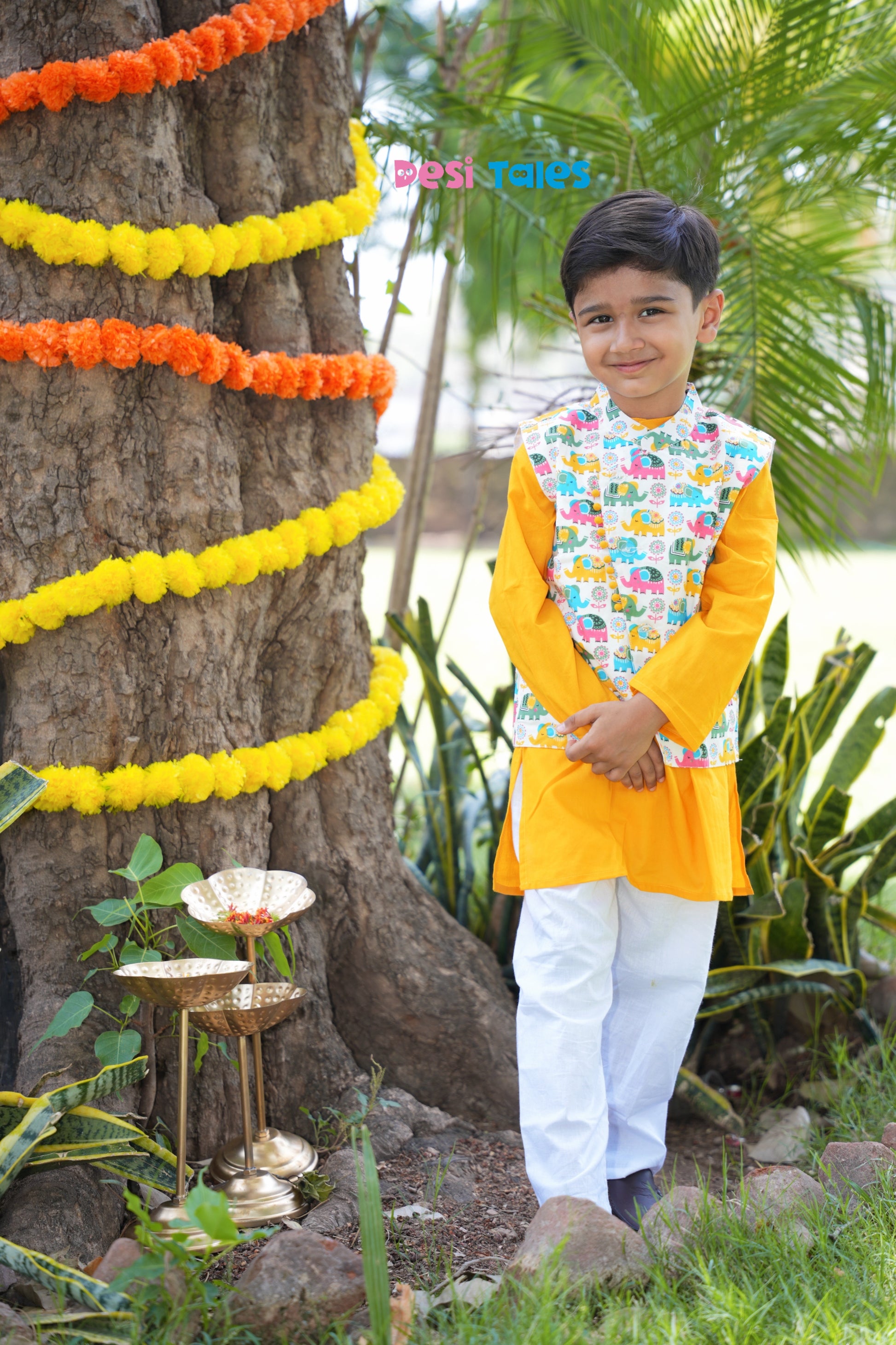 Cross Cut Yellow Elephant Jacket Set