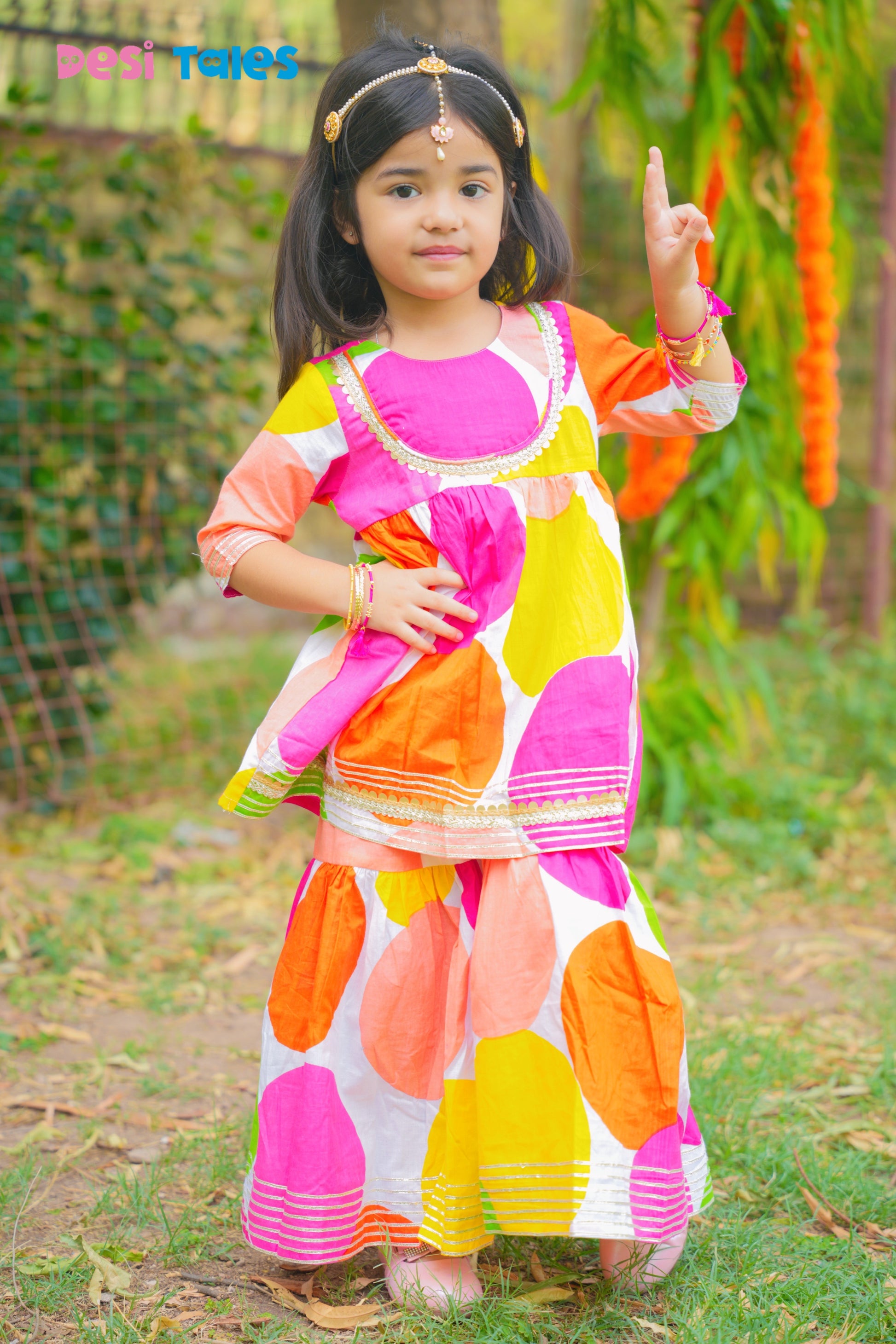 Coin Lace Yoke Multicolour Circle Sharara Set