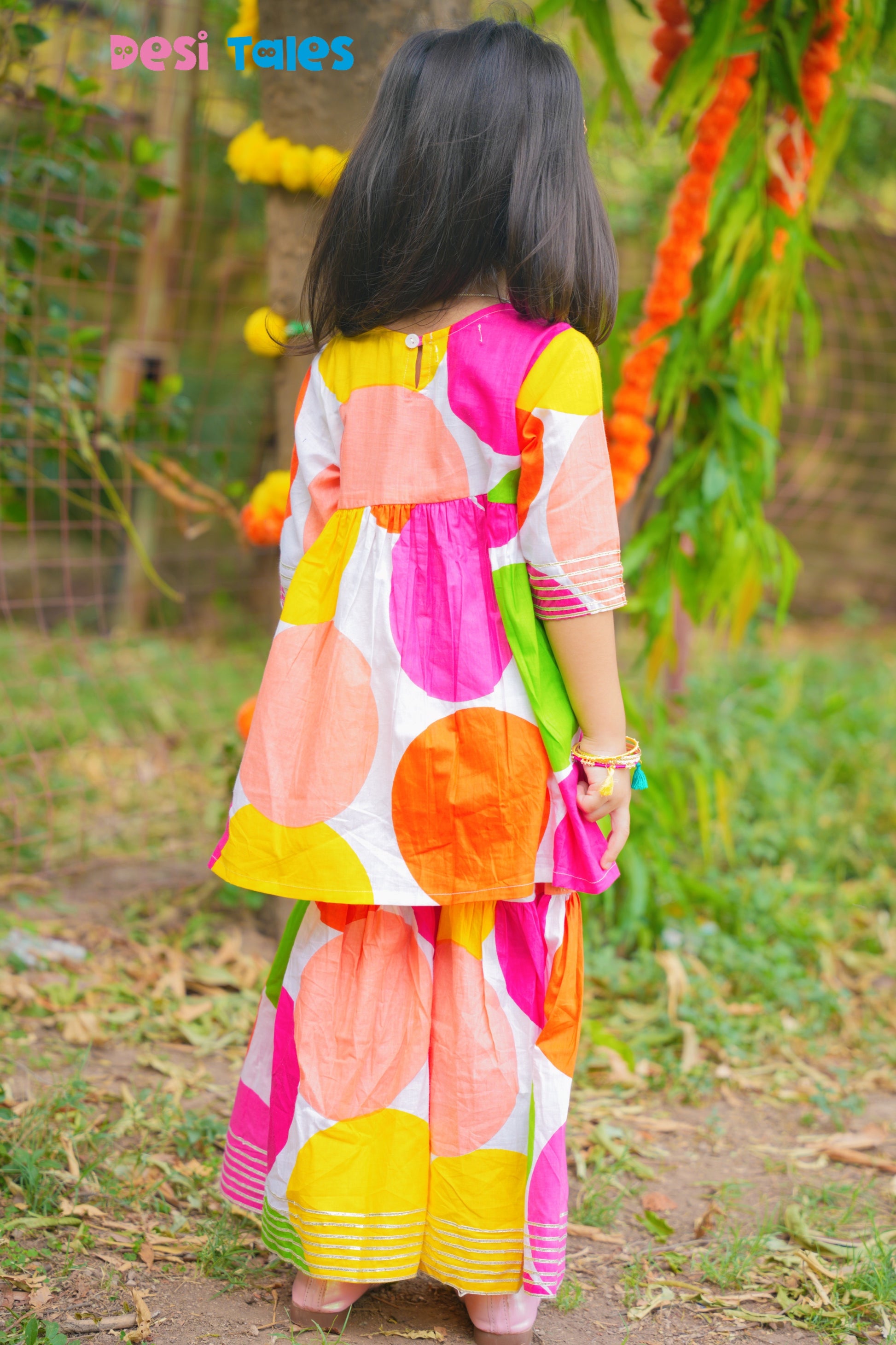Coin Lace Yoke Multicolour Circle Sharara Set