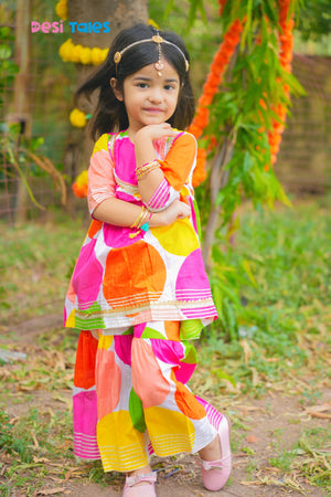 Coin Lace Yoke Multicolour Circle Sharara Set