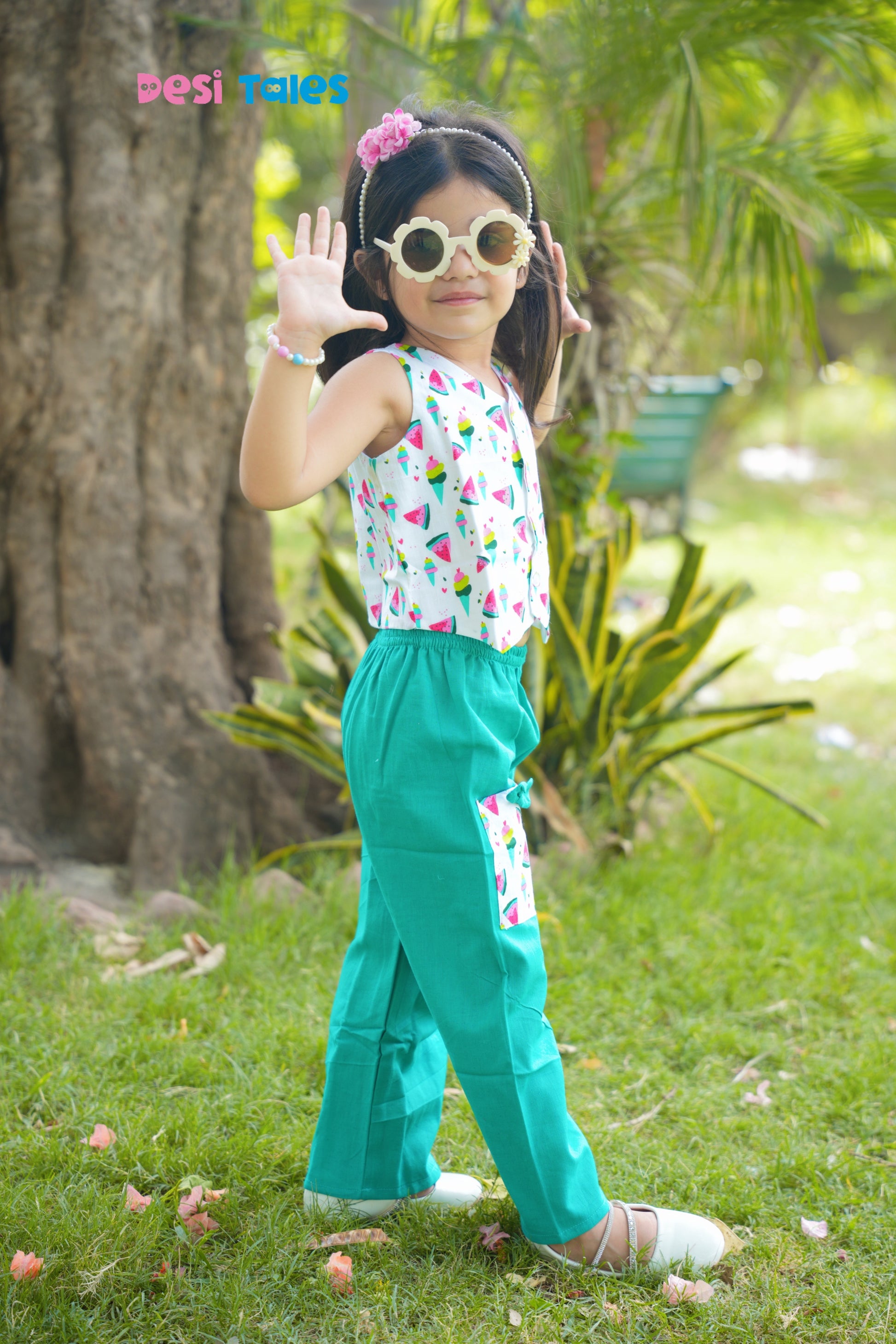 Ice Cream Green Slub Cotton Bottom