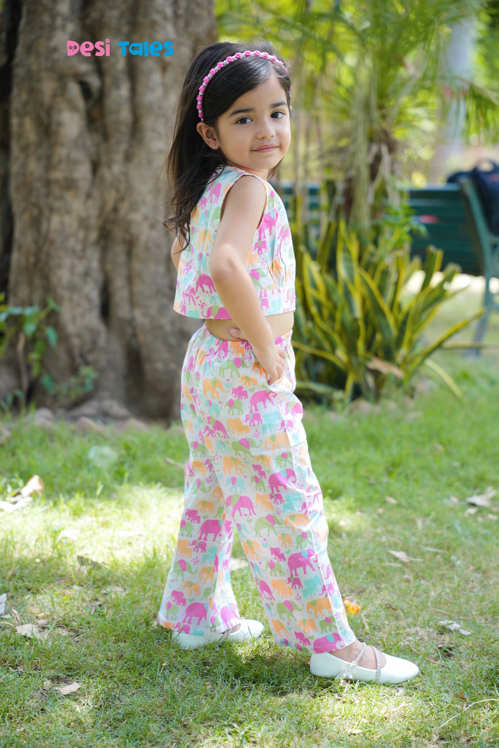 Multicolour Elephant Sleeveless Coord Set