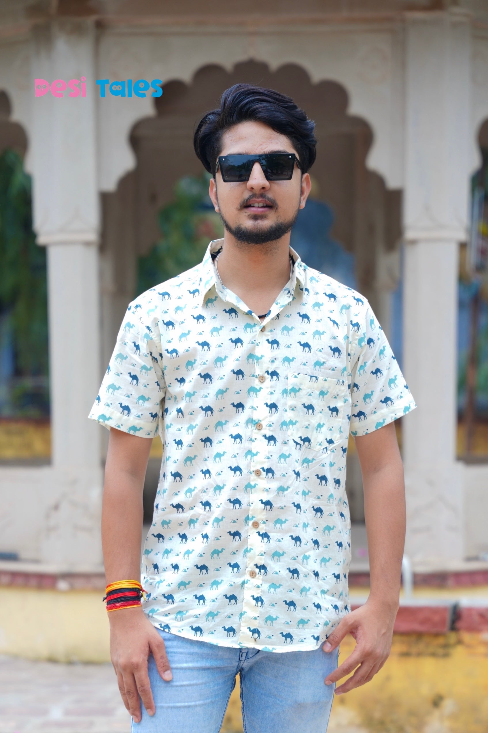 Cream Blue Camel Men's Shirt