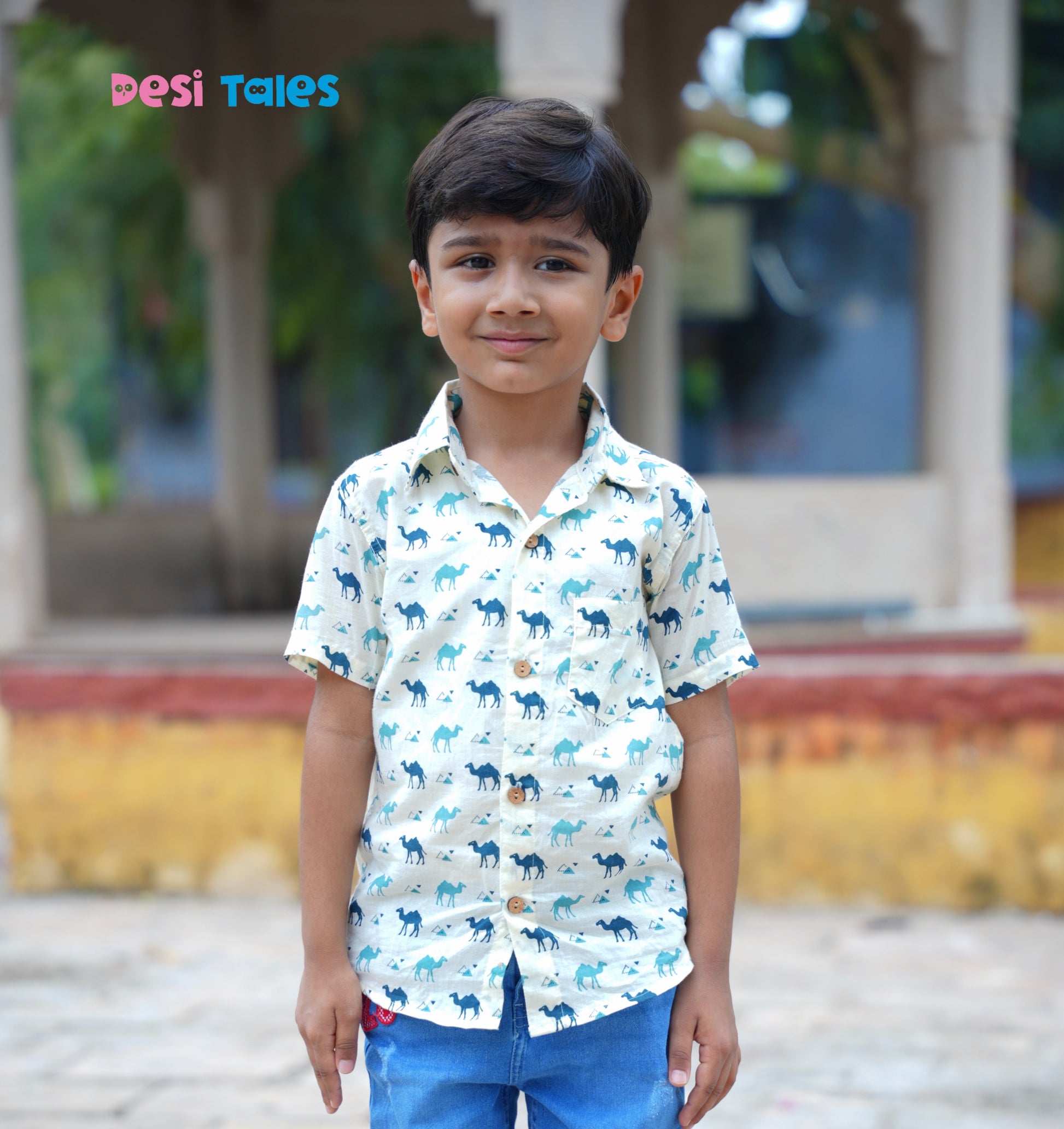 Cream Blue Camel Kids' Shirt