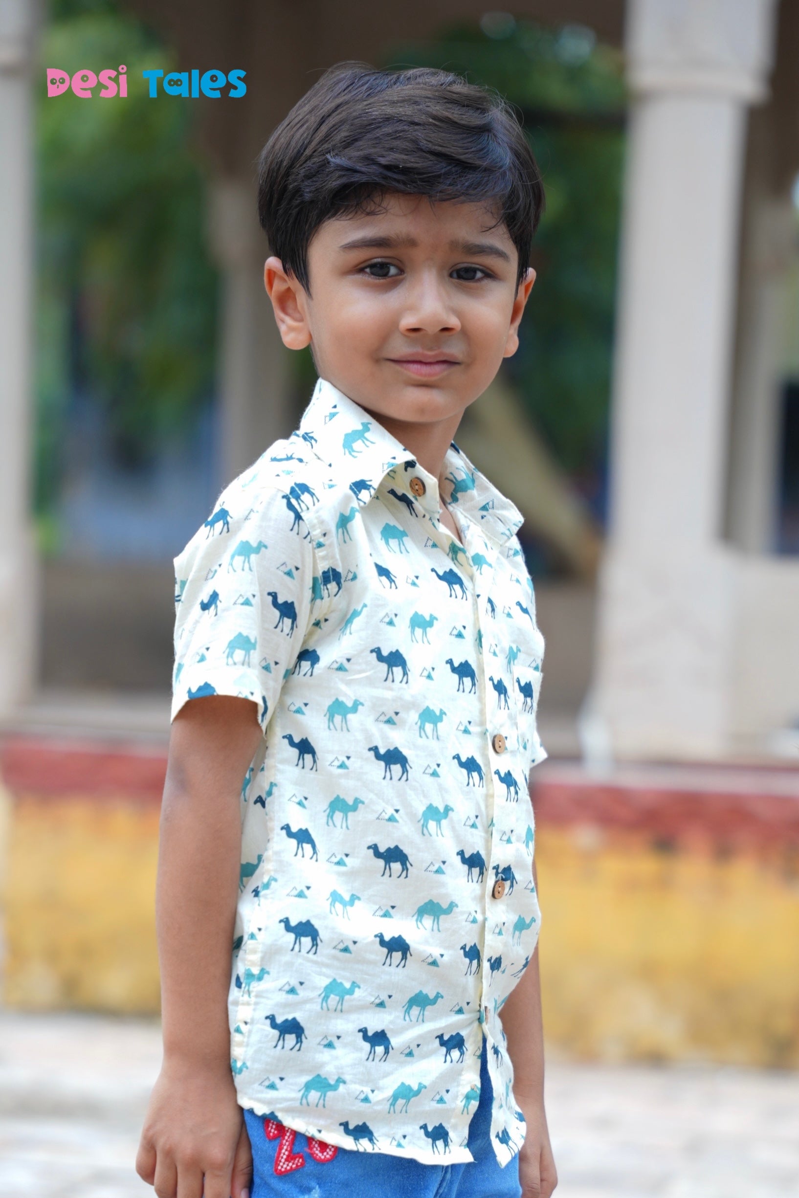 Cream Blue Camel Kids' Shirt