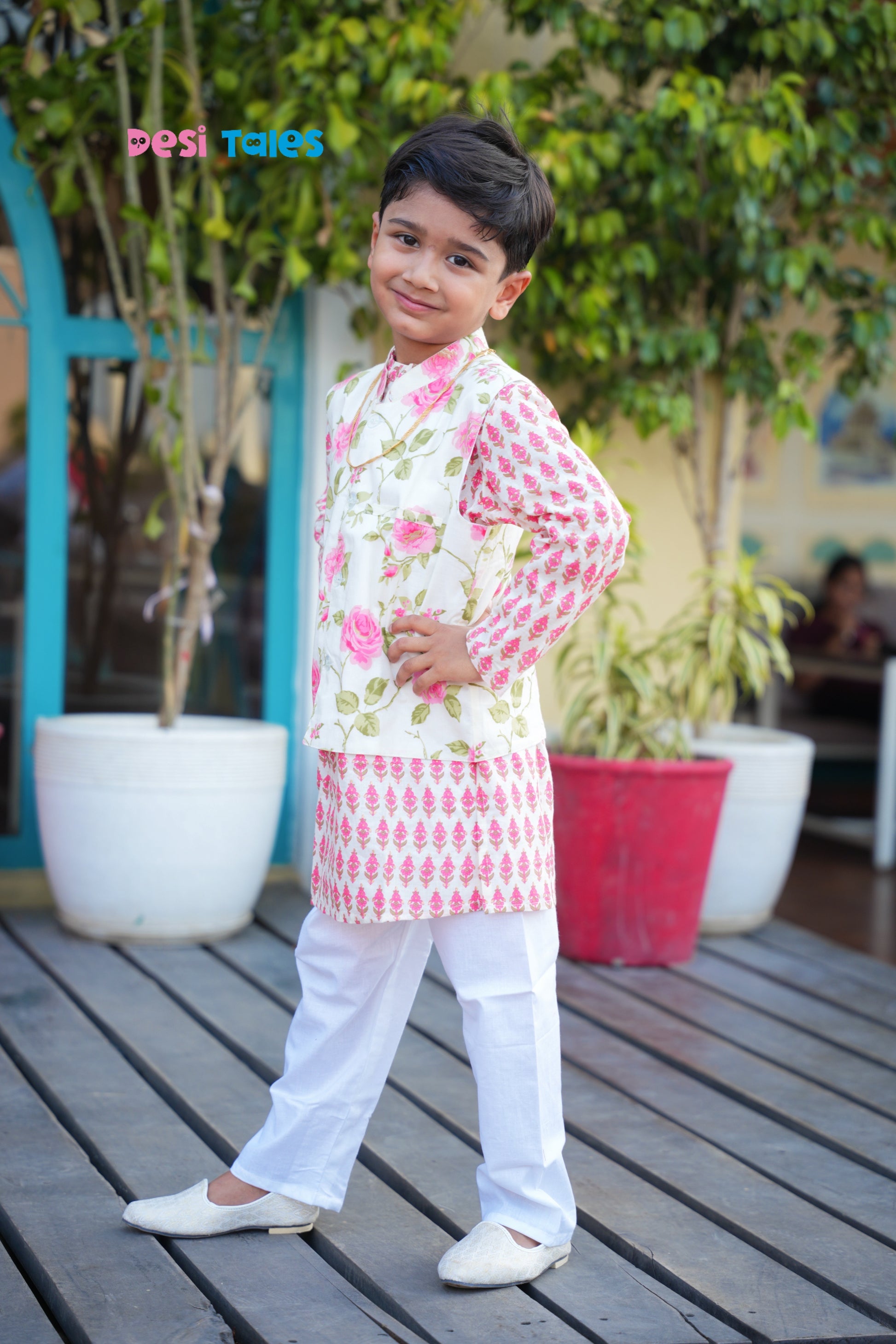 Pink Rose Jacket Set for Boys – Traditional Indian Ethnic Wear | Festive & Wedding Outfit (1–11 Years)
