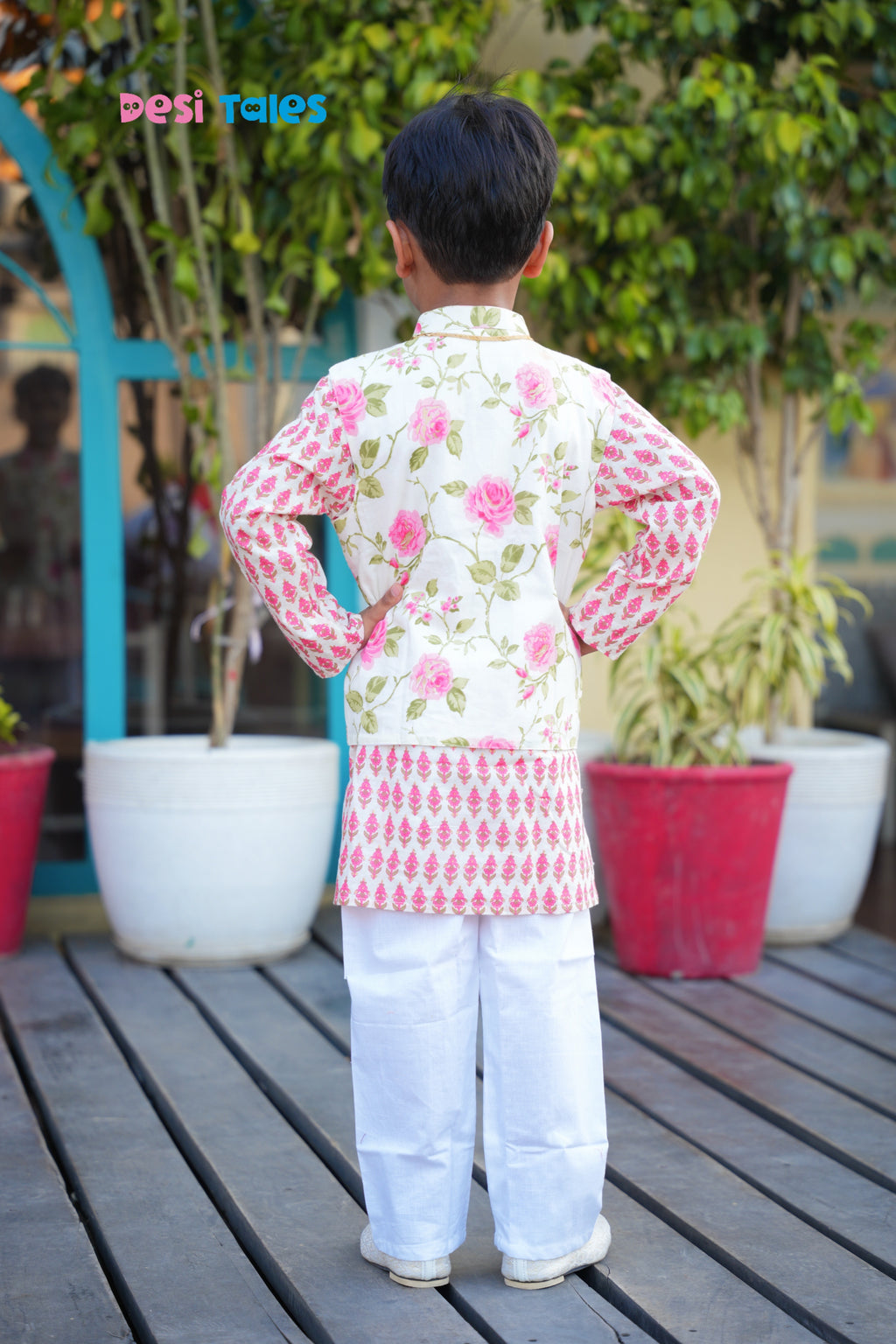 Pink Rose Jacket Set for Boys – Traditional Indian Ethnic Wear | Festive & Wedding Outfit (1–11 Years)