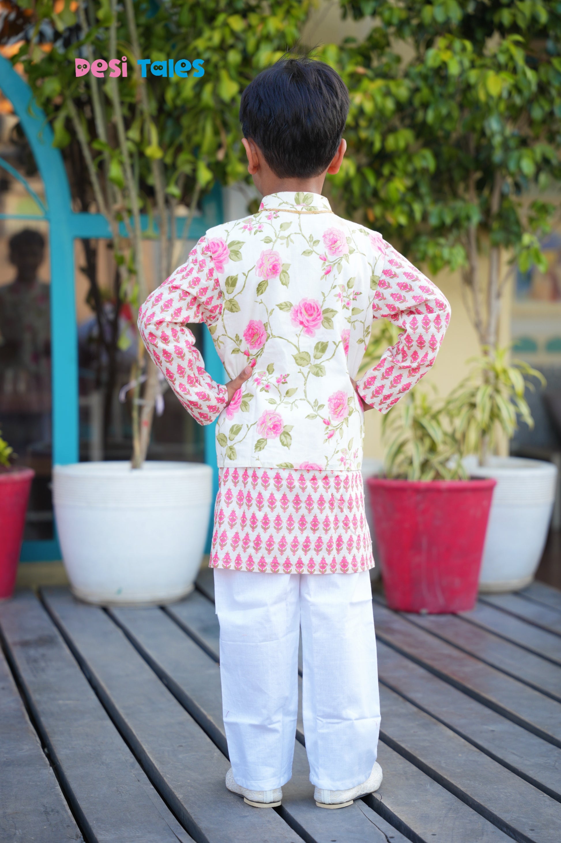 Pink Rose Jacket Set for Boys – Traditional Indian Ethnic Wear | Festive & Wedding Outfit (1–11 Years)