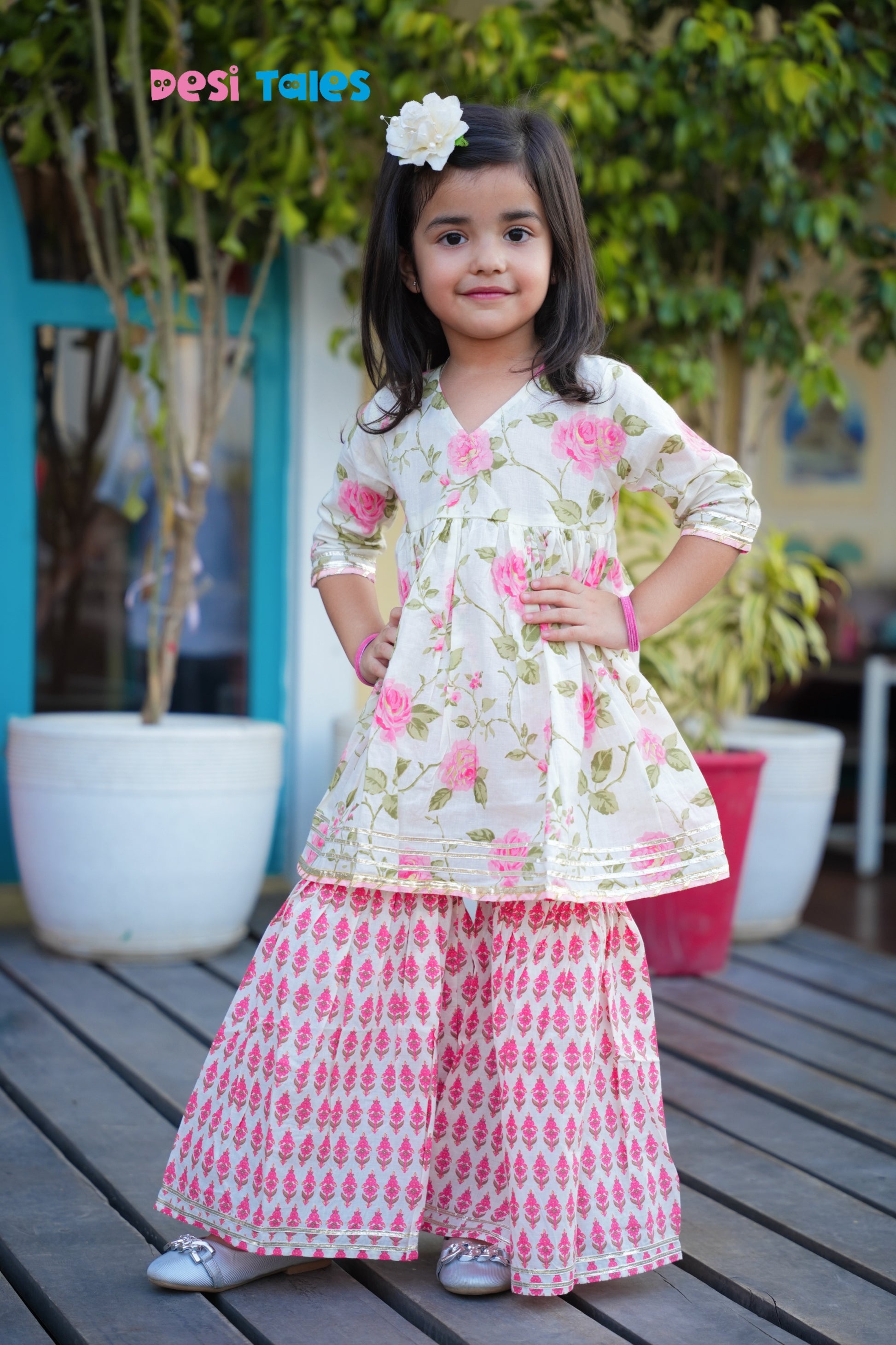Pink Rose Sharara Set for Girls – Traditional Indian Ethnic Wear | Festive & Wedding Outfit (1–11 Years)