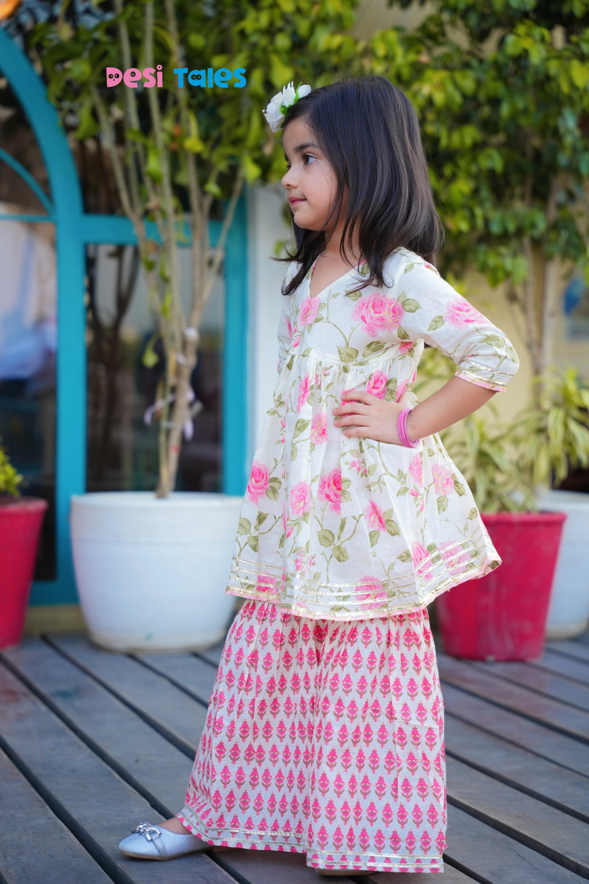 Pink Rose Sharara Set for Girls – Traditional Indian Ethnic Wear | Festive & Wedding Outfit (1–11 Years)