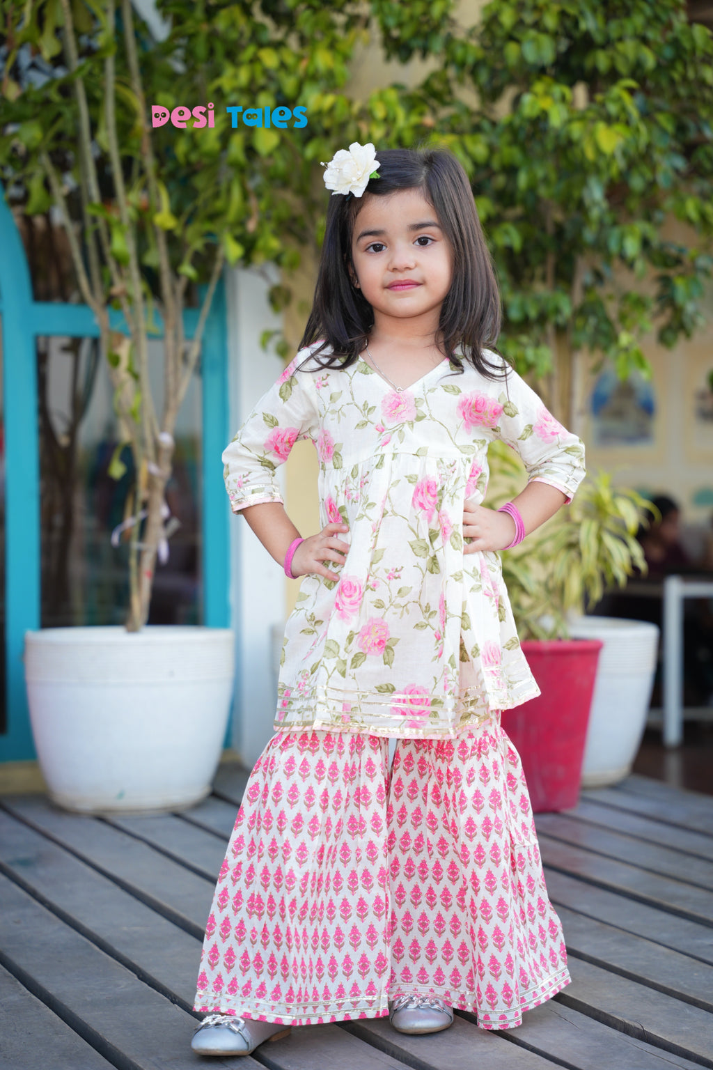Pink Rose Sharara Set for Girls – Traditional Indian Ethnic Wear | Festive & Wedding Outfit (1–11 Years)