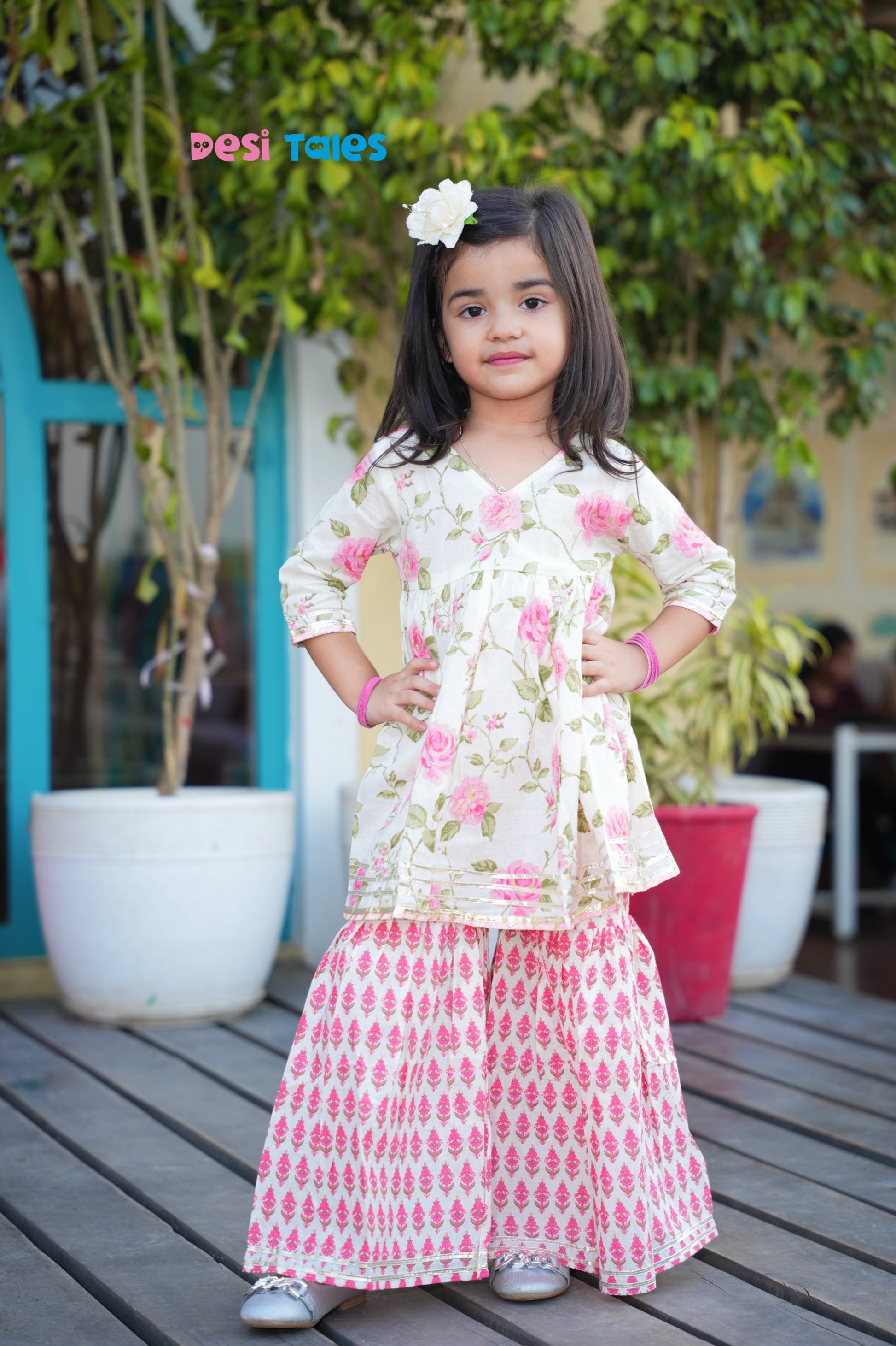 Pink Rose Sharara Set for Girls – Traditional Indian Ethnic Wear | Festive & Wedding Outfit (1–11 Years)