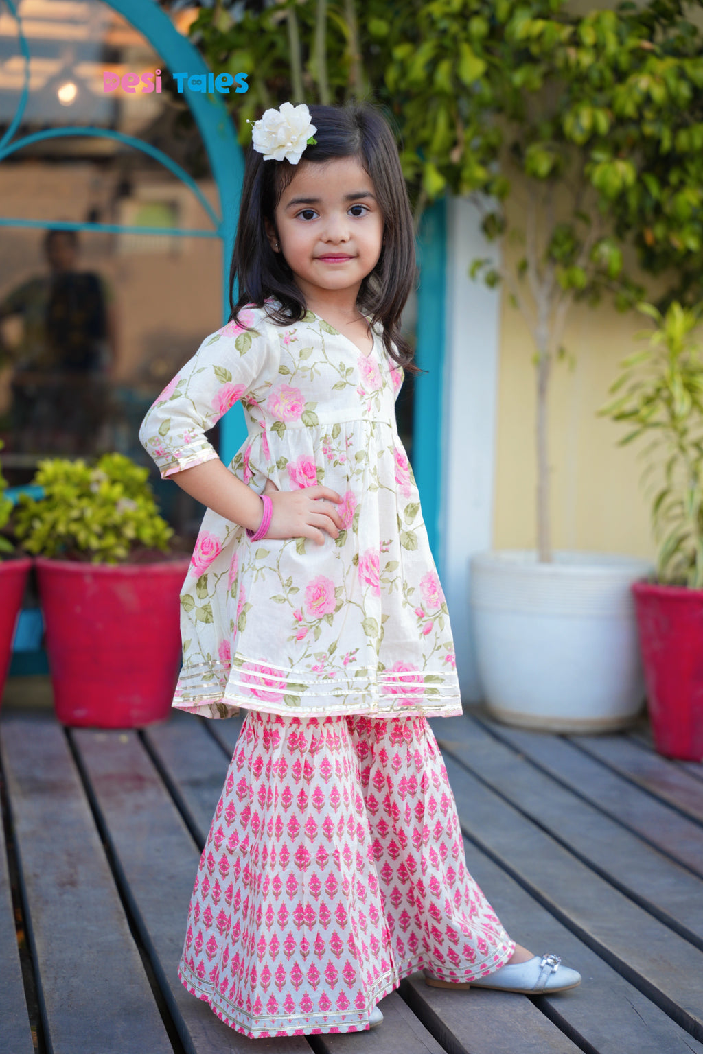 Pink Rose Sharara Set for Girls – Traditional Indian Ethnic Wear | Festive & Wedding Outfit (1–11 Years)