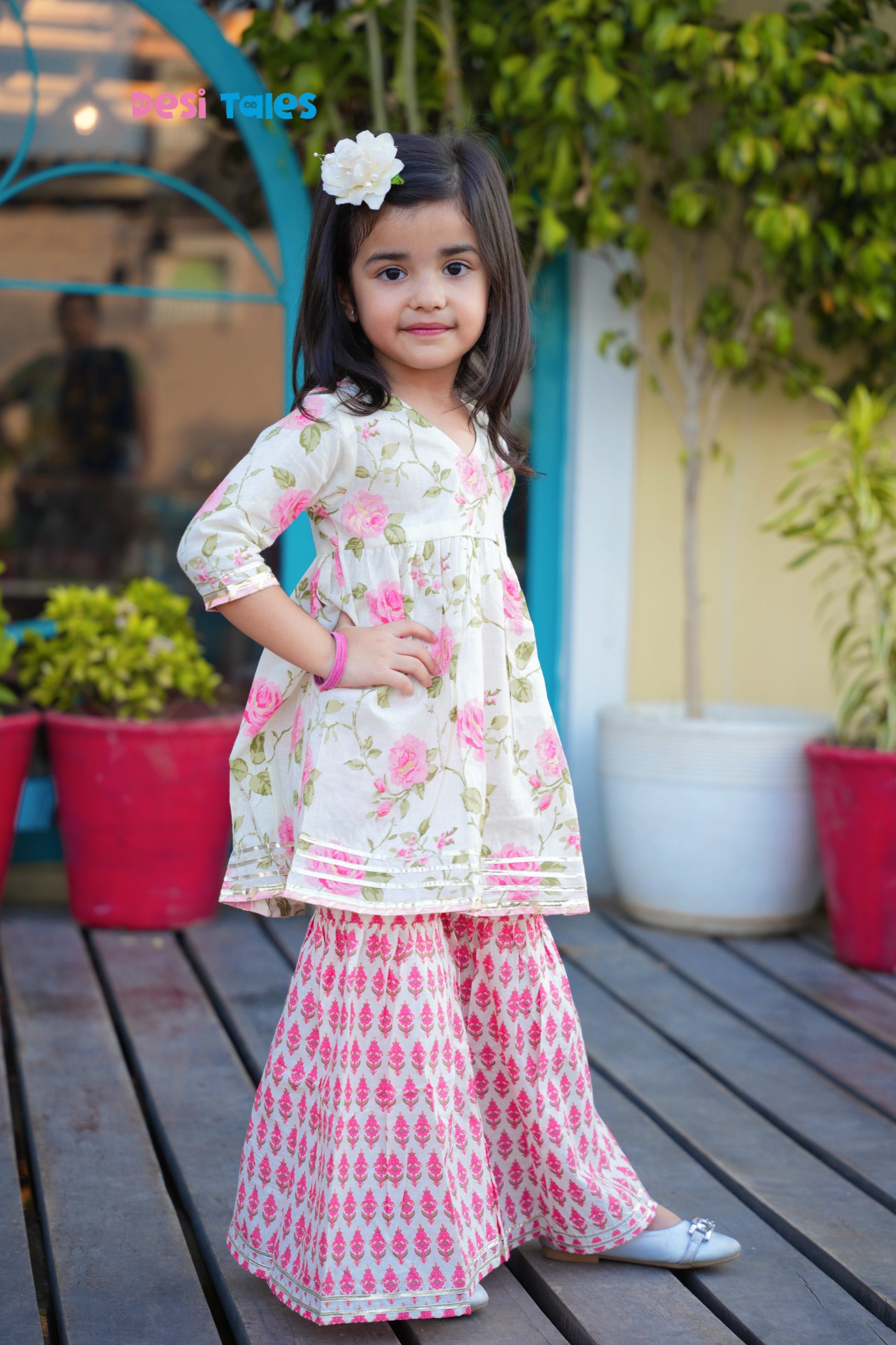 Pink Rose Sharara Set for Girls – Traditional Indian Ethnic Wear | Festive & Wedding Outfit (1–11 Years)