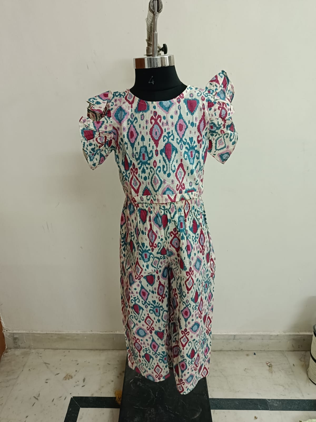 Red Blue Ikkat Bow Coord Set
