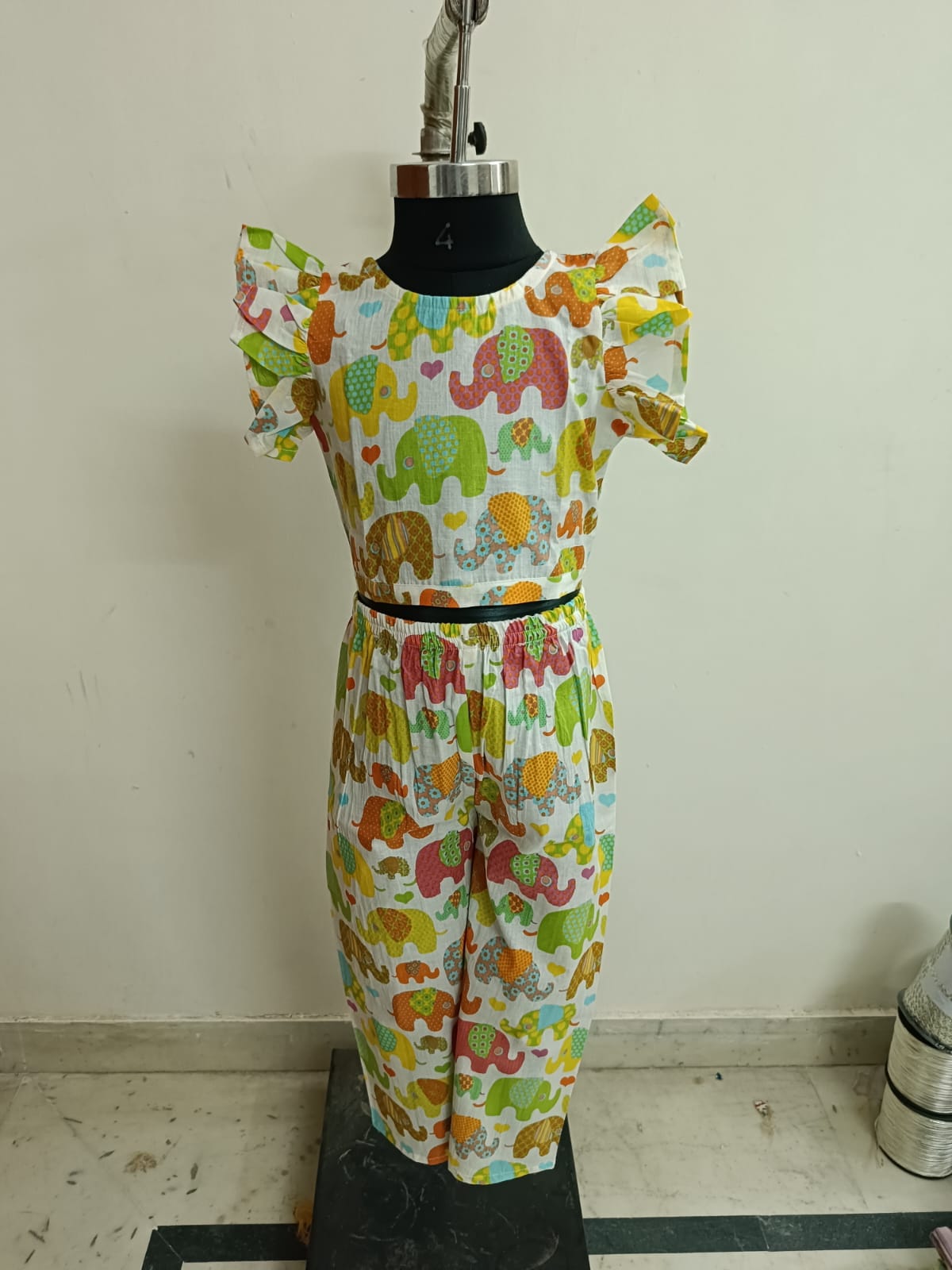 Multicolour Elephant Bow Coord Set