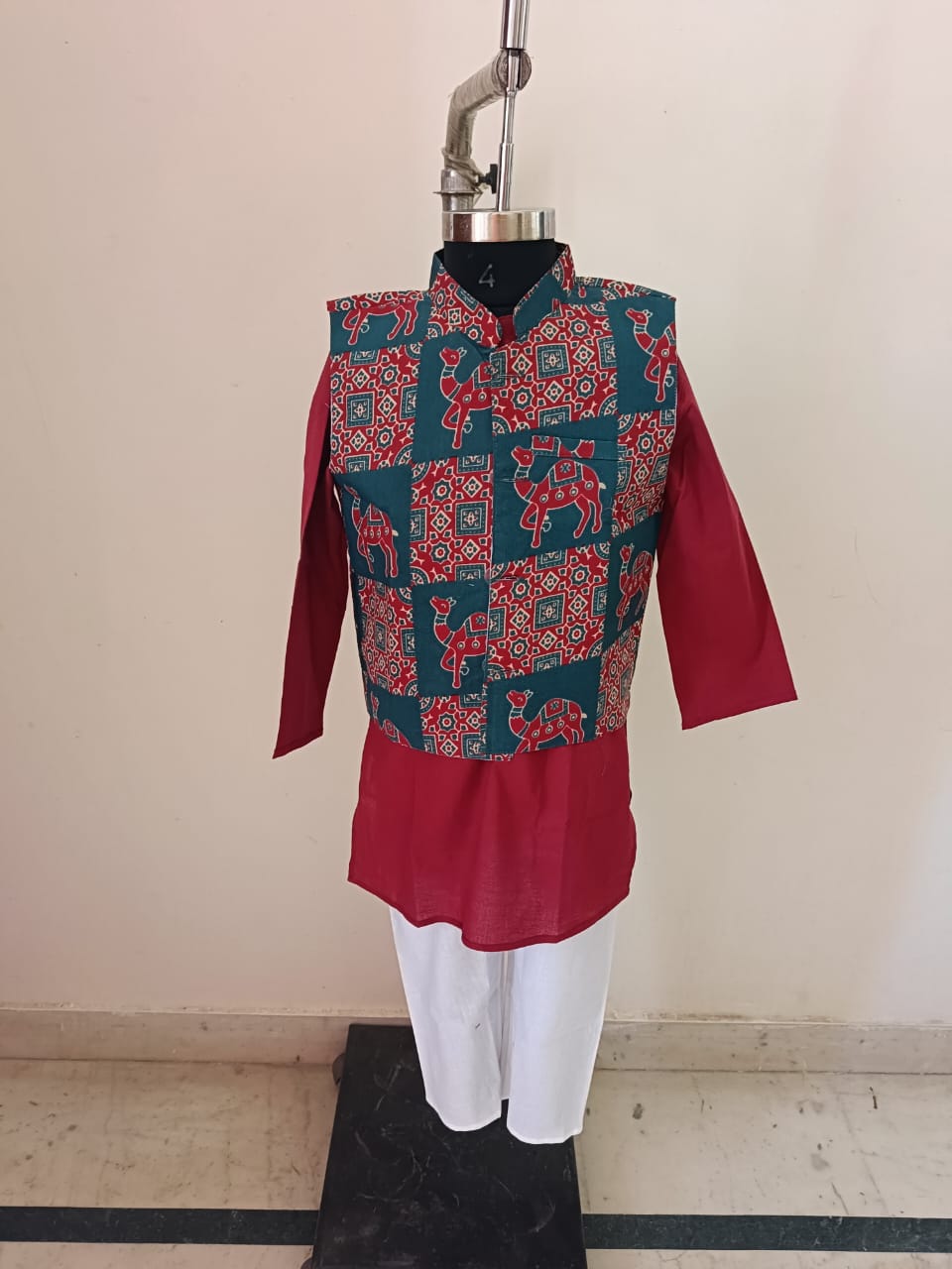 Blue Geometric Camel Jacket Set