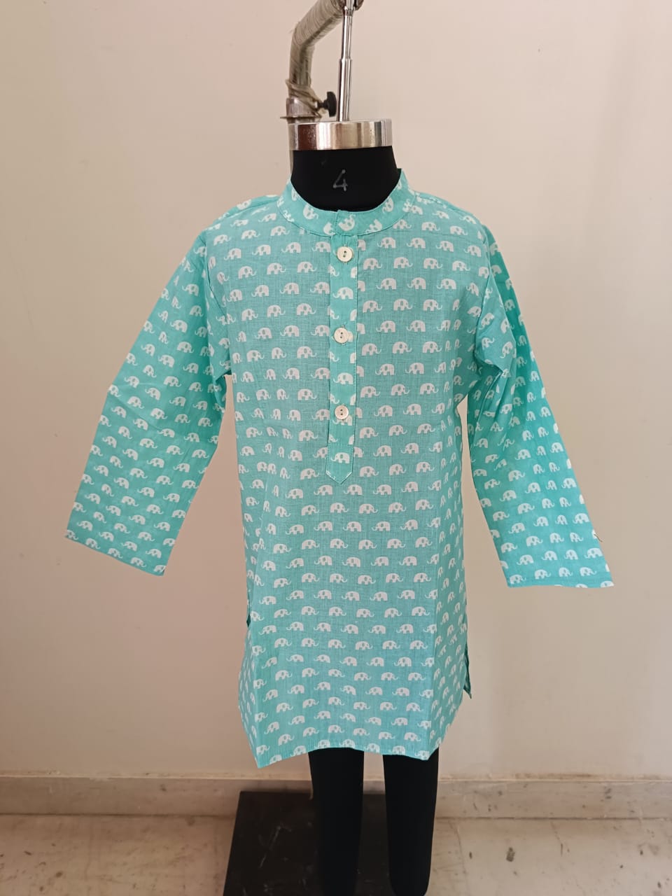 Aqua White Elephant Kurta Pyjama