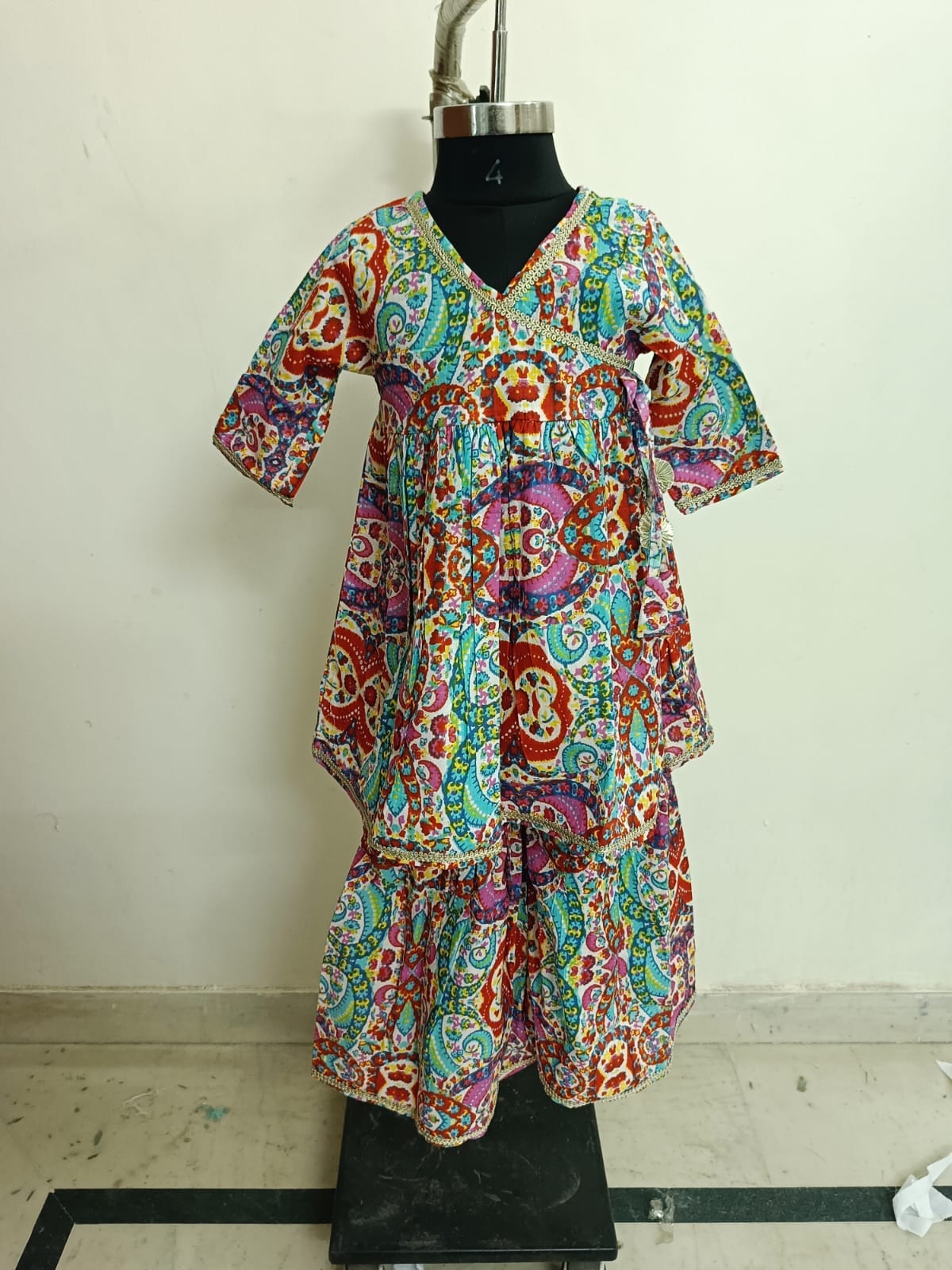 Multicolour Abstract Angrakha Sharara Set