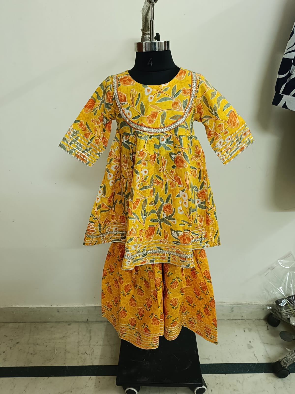Piped Yoke Bright Yellow Floral Sharara Set