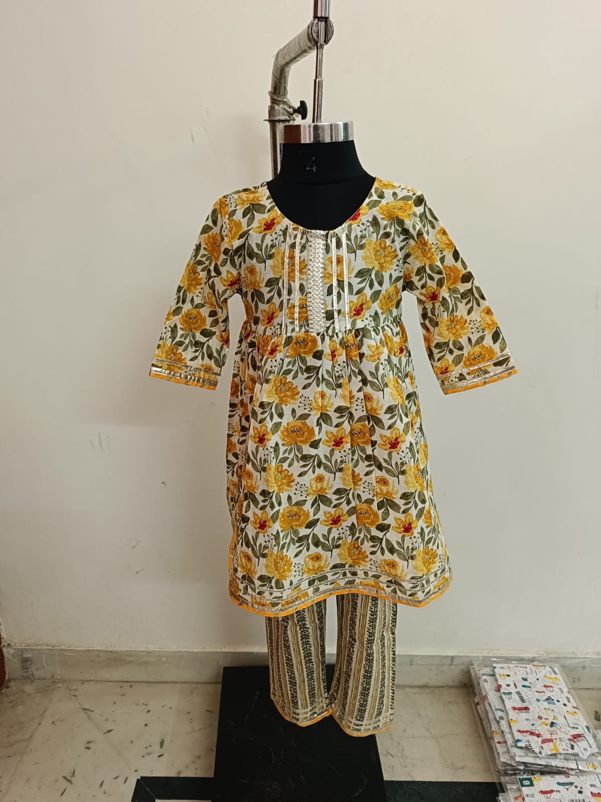 Yellow Rose Naira Cut Top With Striped Yellow Pants