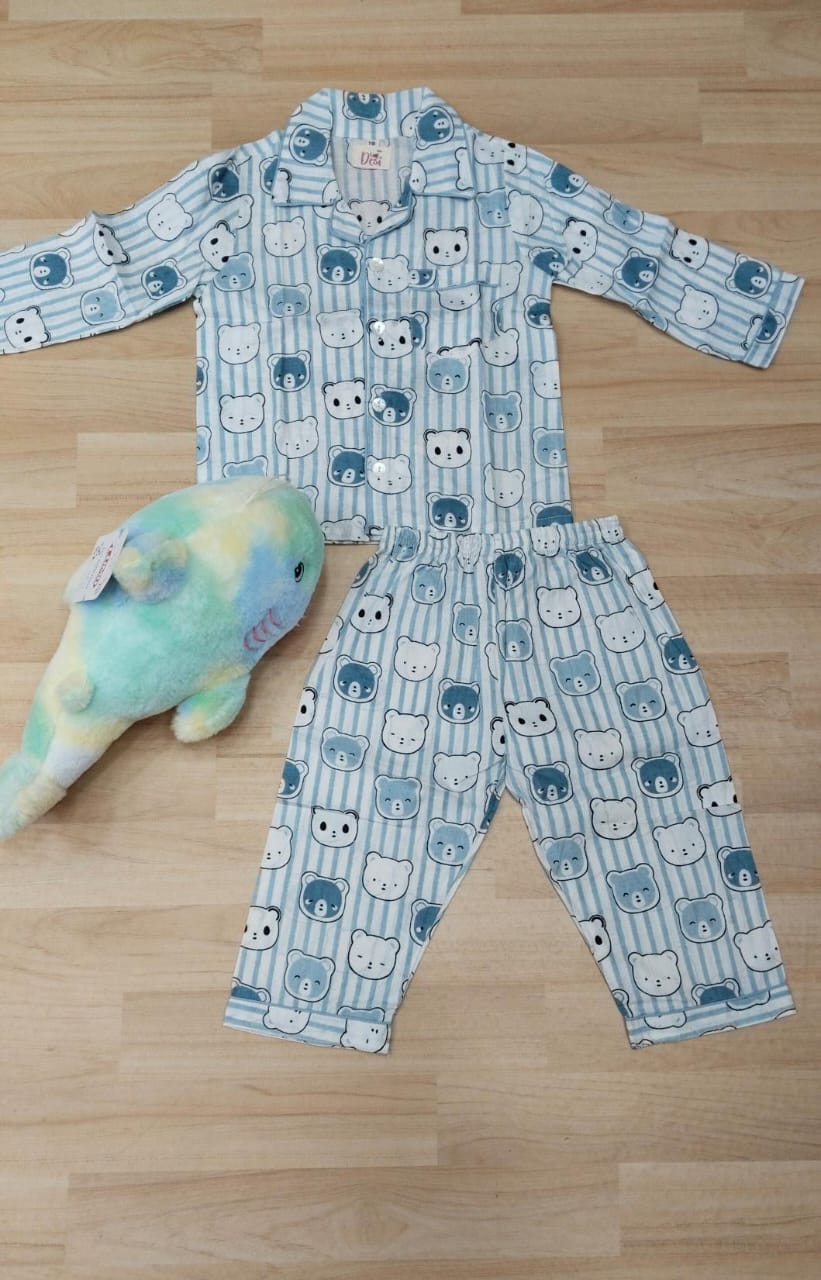 Blue Striped Bear Night Dress