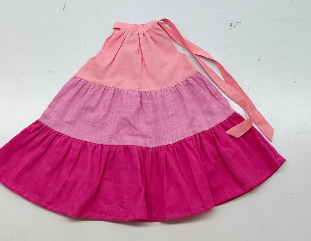 Pink Ombre Natural Texture Cotton Halter Neck Frock