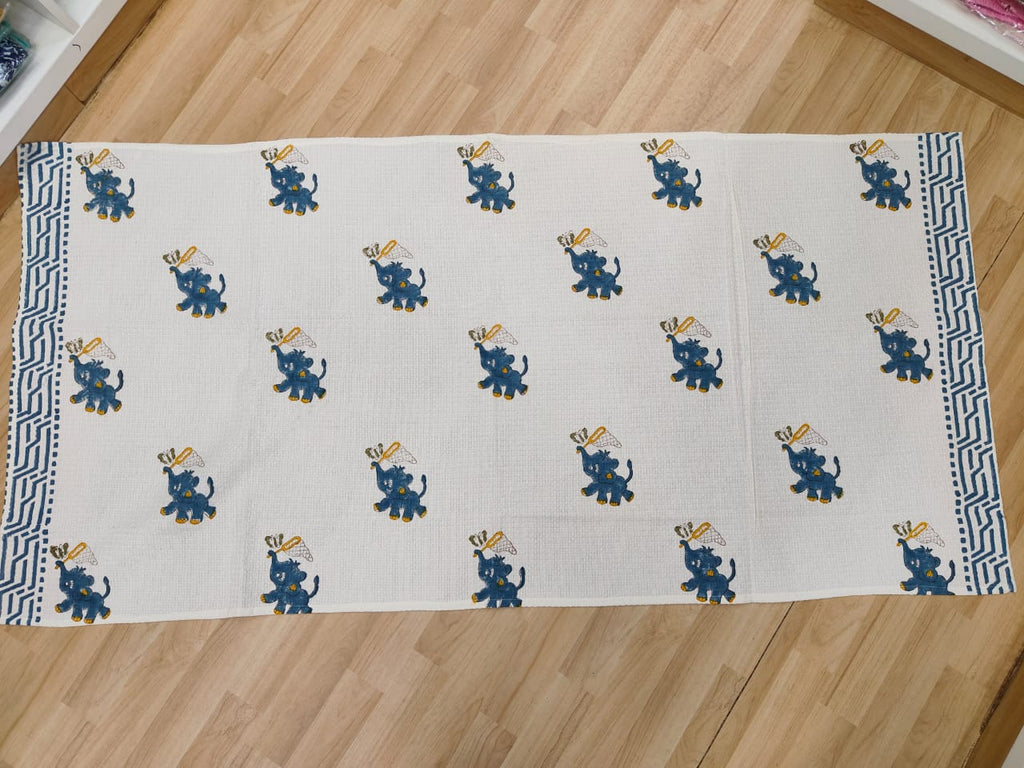 Blue Elephant Bath Towel - Hand Block Printed