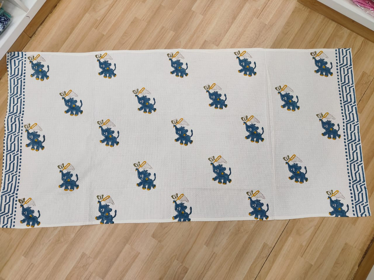 Blue Elephant Bath Towel - Hand Block Printed