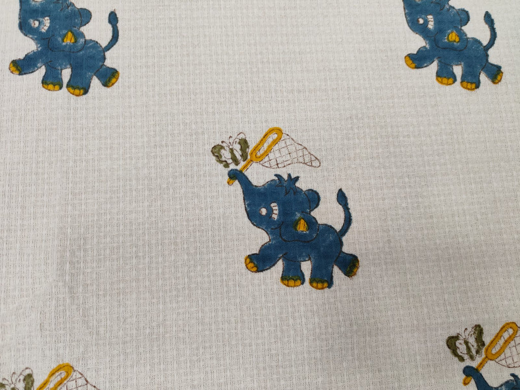 Blue Elephant Bath Towel - Hand Block Printed