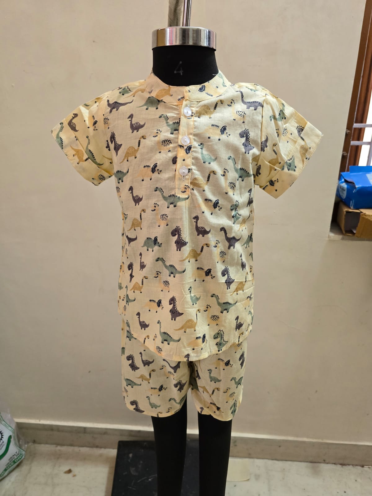 Cream Small Dino Shorts Unisex Coord Set