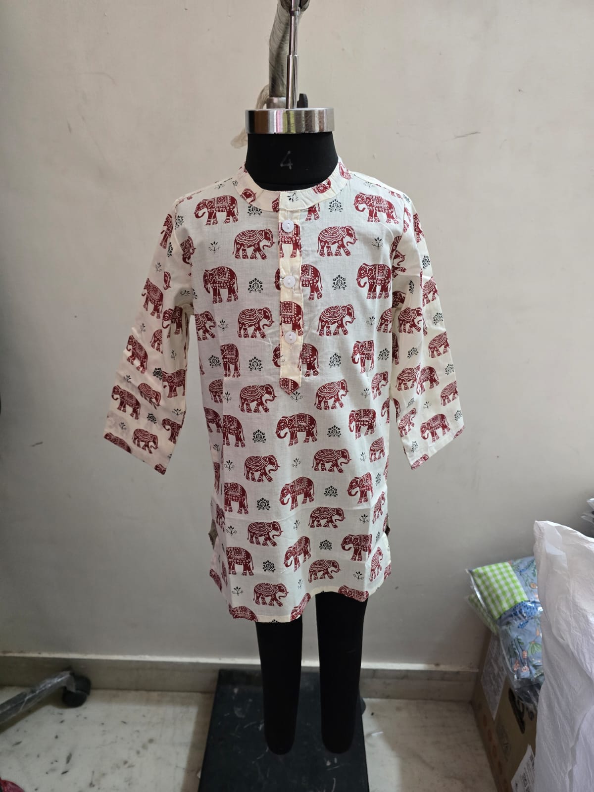 Red Festive Elephant Kurta Pyjama